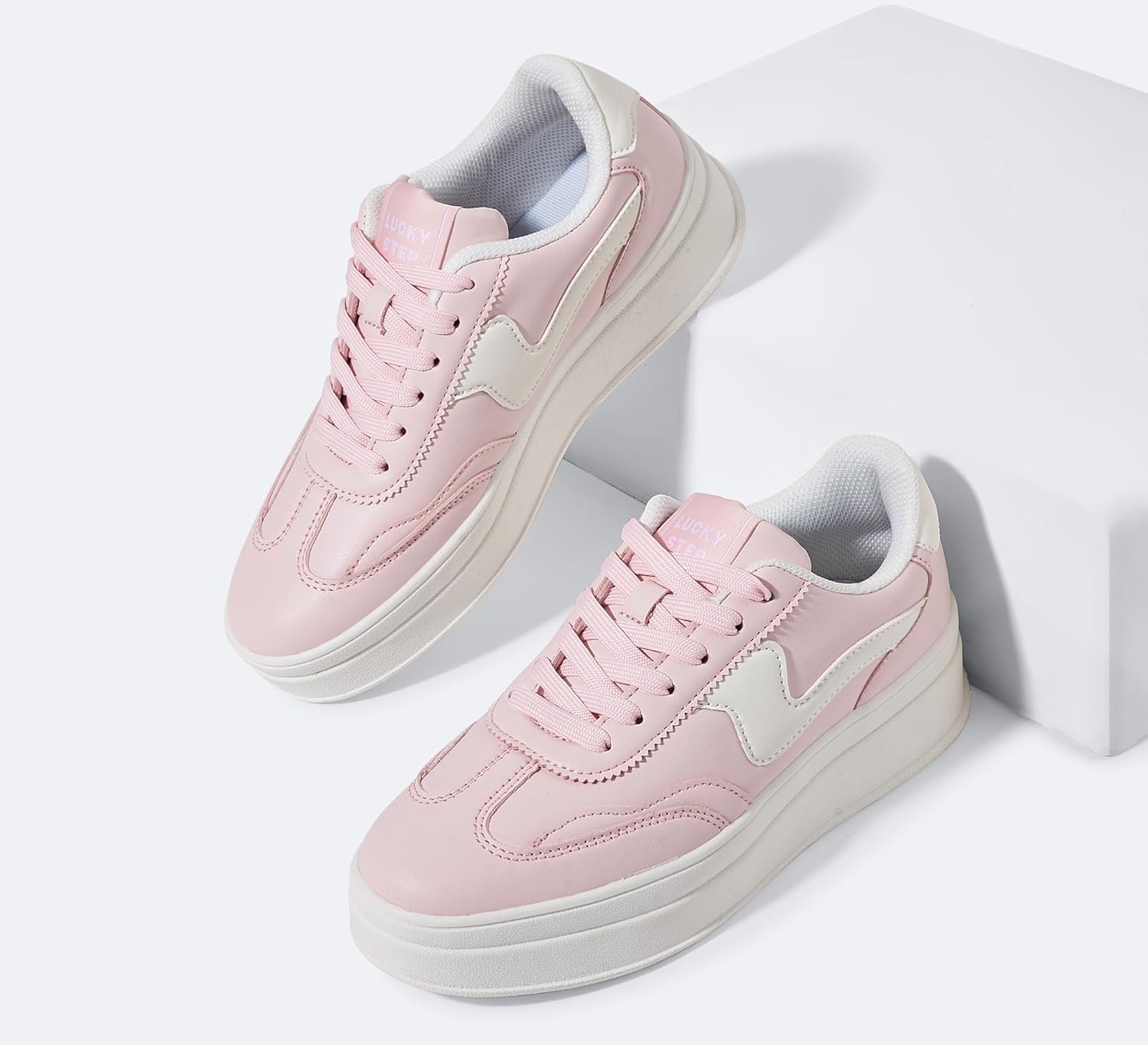 LUCKY STEP Women's Platform Fashion Sneakers Thick Sole Suede Faux Leather Classic Rubber Gum Sole Low Top Casual Walking Shoes - Image 5