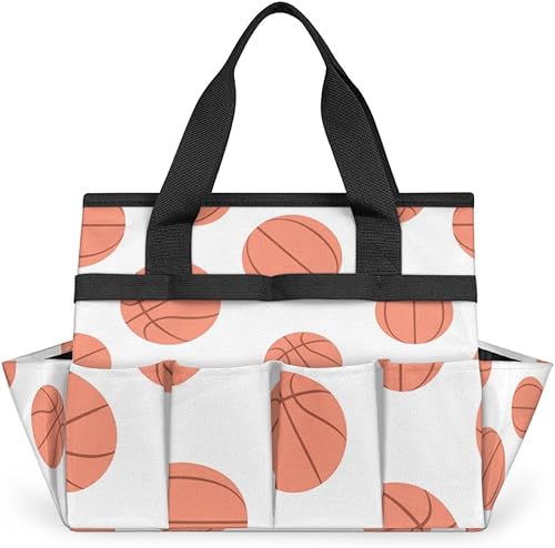 Cartoon Basketball Garden Tool Tote Bag for Women Men Gardening Tool Storage Bags with 10 Pockets Standable Garden Home Tool Kits Organizer for