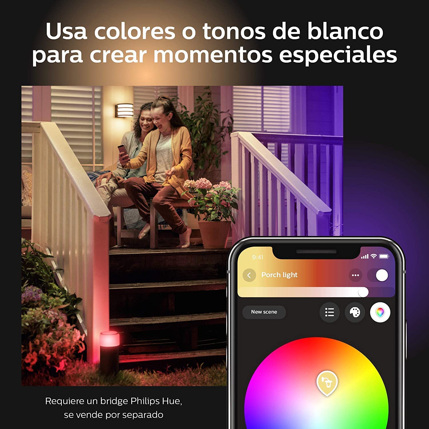 Philips Hue Econic Aplique cuadrado LED inteligente negro, luz blanca y de colores, compatible con Amazon Alexa, Apple HomeKit y Google Assistant [Clase de eficiencia energética A]