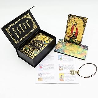 Jayiaine Tarot Deck with Wooden Stand, Rider Waite Tarot Cards Set Luxury Gold Foil PVC, Waterproof, Anti-Wrinkle with Guidebook Box for Beginners,Gold