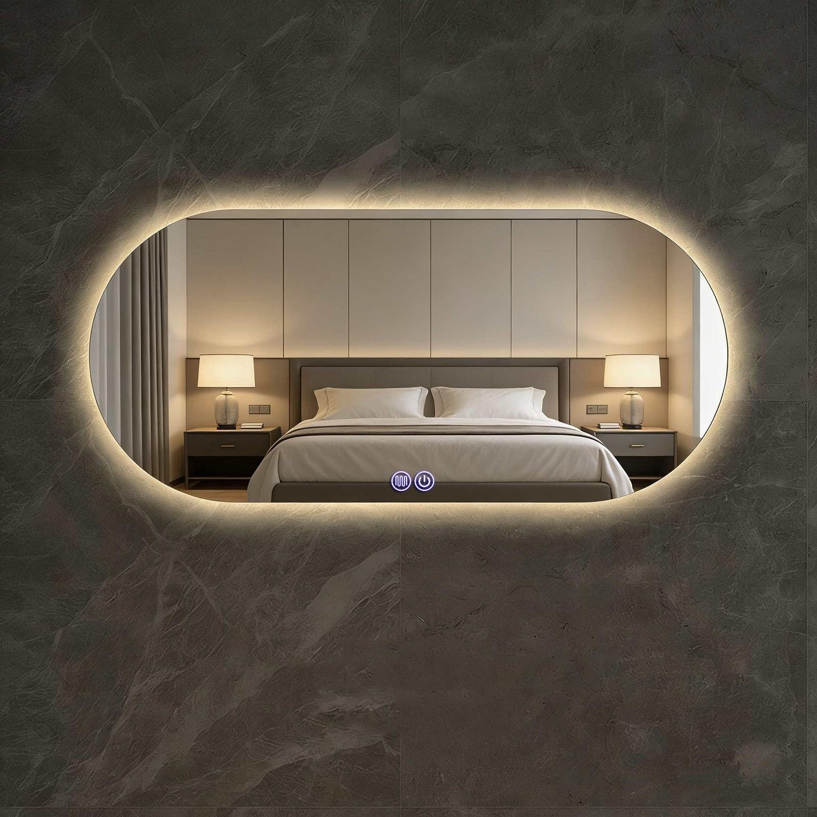 SXFSDOU Anti-Fog Illuminated Bathroom Mirror, Touch Sensor, 3-Color Adjustable Lighting, IP44 Waterproof, Explosion-Proof, HD