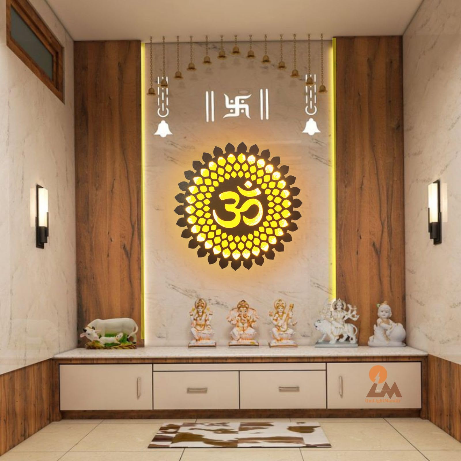 Wood Om Mandala Creation Om Mandala Wall Hanging Backlit Led Light Wall Decor Handcrafted Or Mdf Laser Cut Decorative For Home Office Temple Yoga Meditation Wall Decor & Gifting, (18X18 Inch.) 4