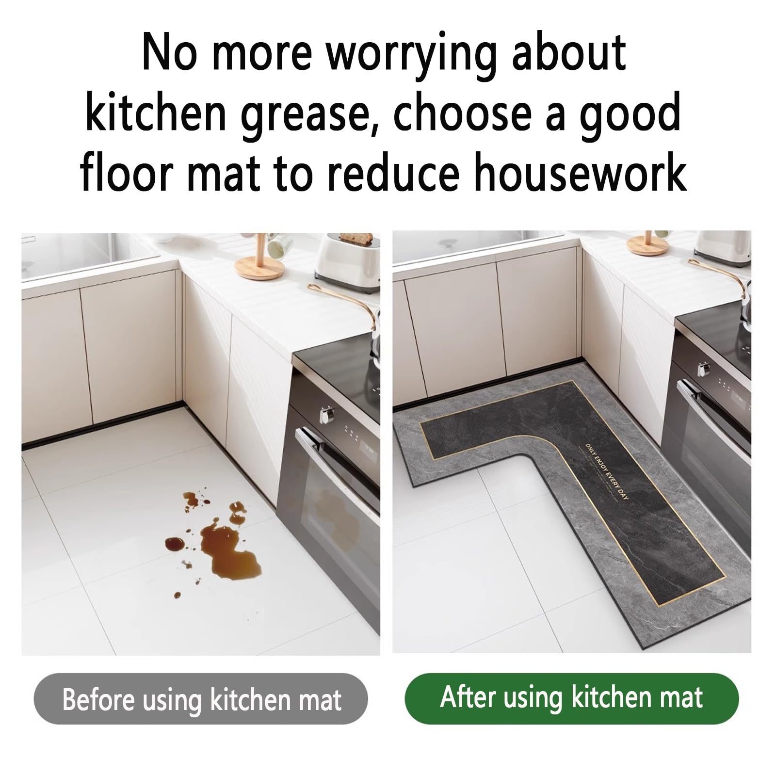 KüChenmatte EckspüLe, 1 StüCk L-miger Teppich KüChe, Super SaugfäHige KüChenbodenmatten, rutschfeste Bedruckte Eckmatte(Mor Gray-Left,100 * 100 * 45cm)