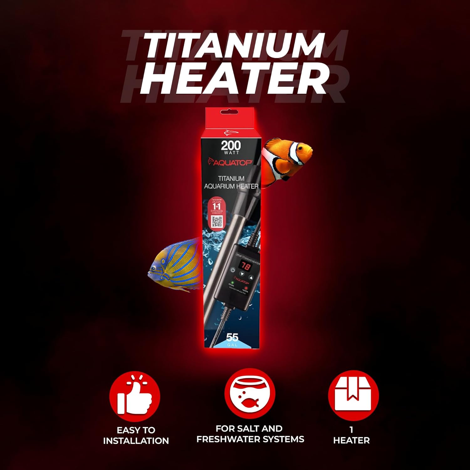 Aquatop Titanium Heater with Controller - Adjustable Temperature for Aquariums Up to 55 Gallons - Ideal for Turtles & Large Fish - Easy to Use and Install