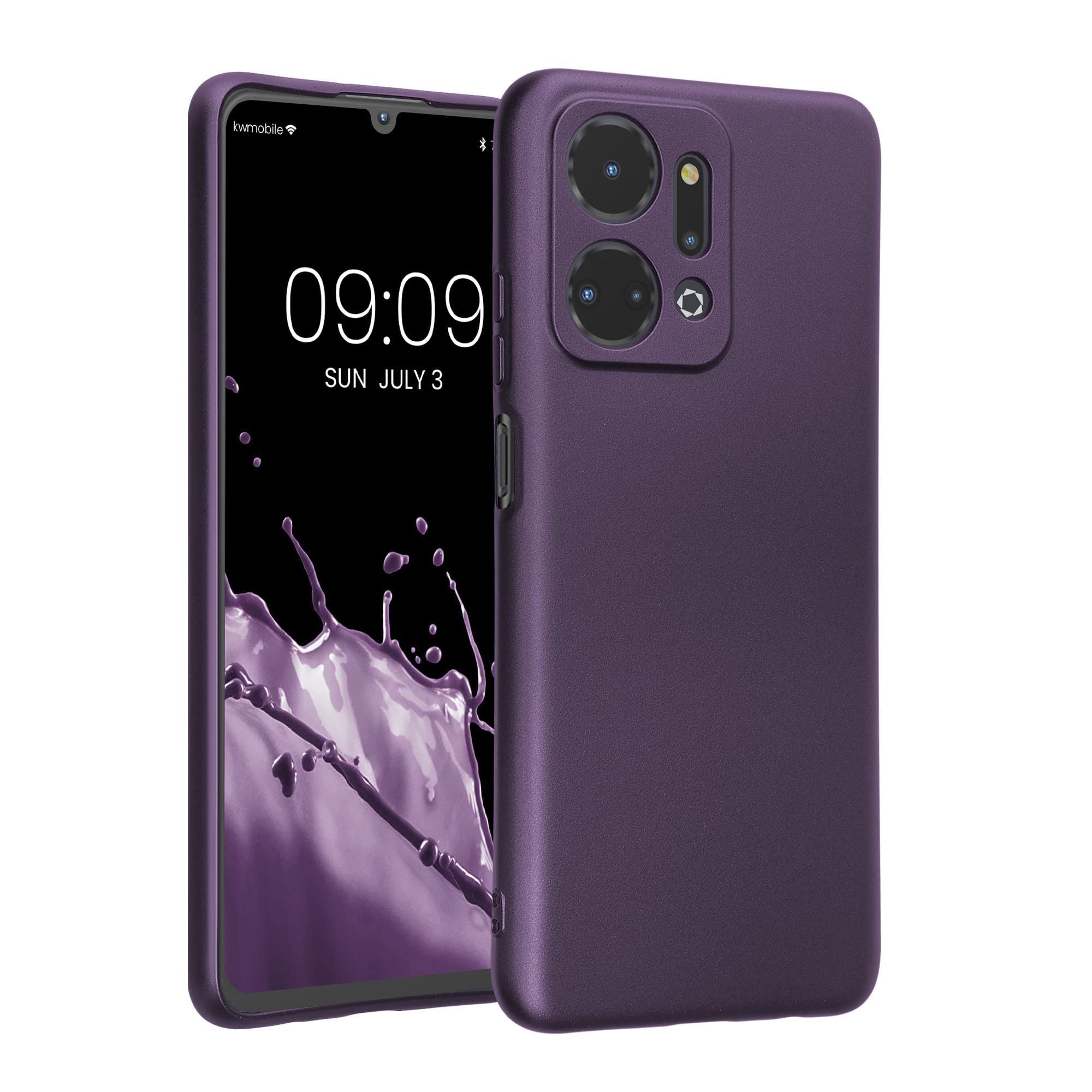 kwmobile Case Compatible with Honor X7a Case - Soft TPU Back Phone Cover - with Metallic Look - Metallic Berry