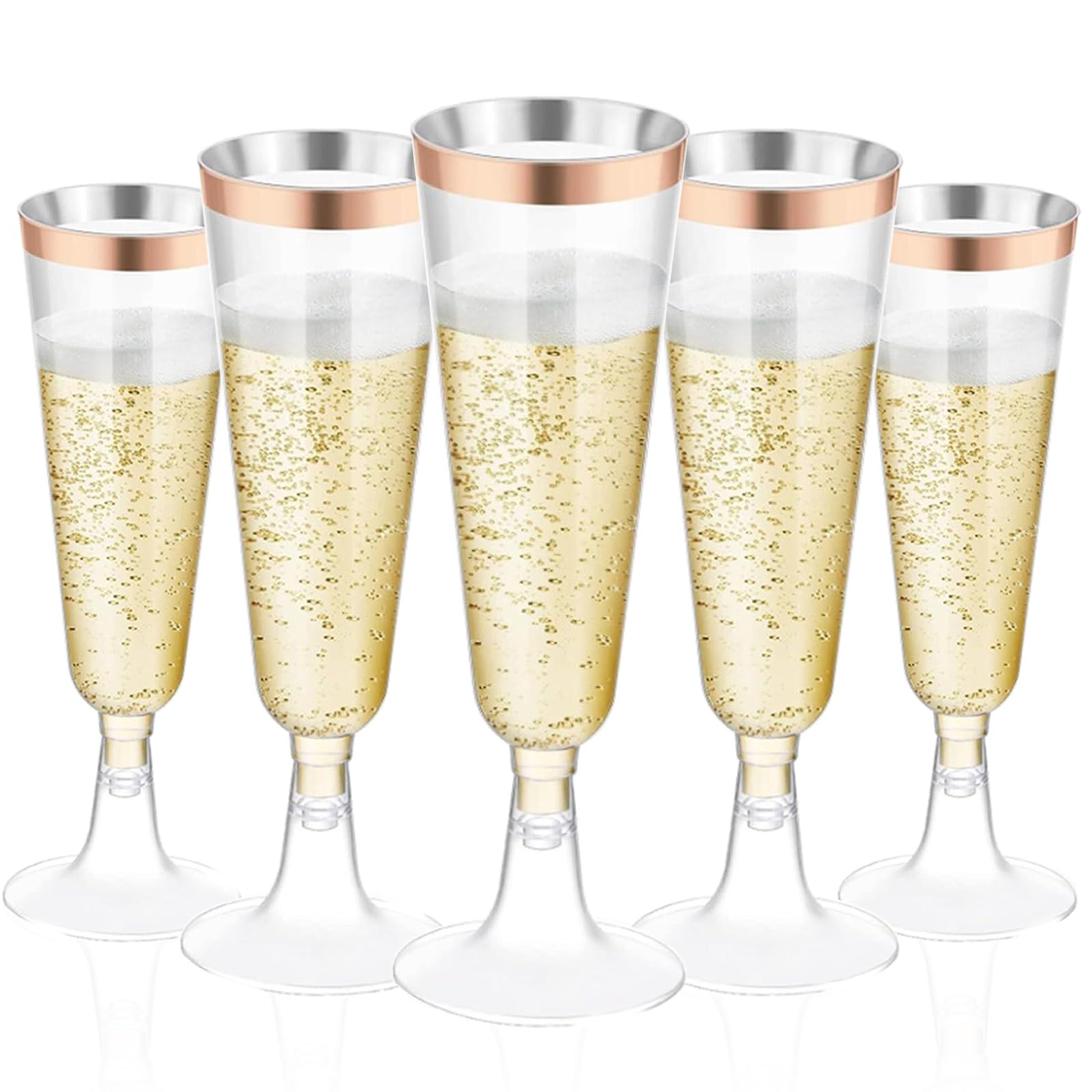 YOUBET 36 Pack Clear Plastic Champagne Flutes - 6 Oz, Flower Wavy Design, Heavy Duty Disposable For Weddings, Parties