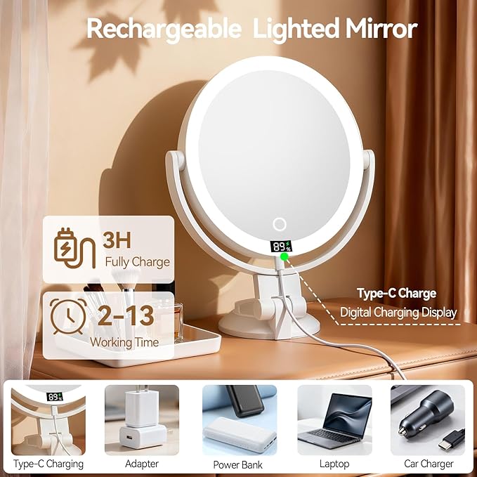 Espejo de maquillaje Shinowa con luces LED 20X miniatura 5
