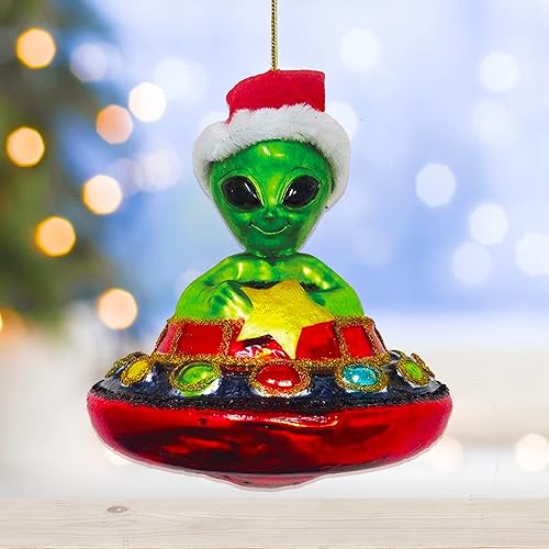 Adorno de Navidad de vidrio de alienígena y OVNI