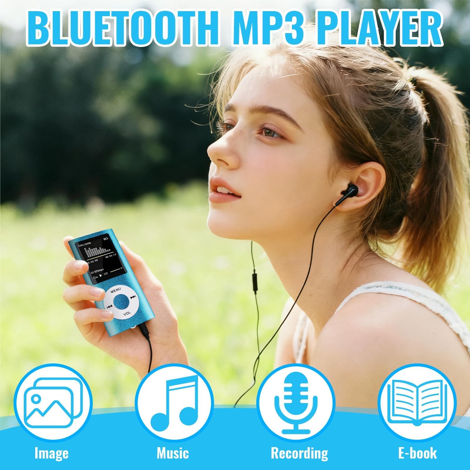 Lecteur de Musique HiFi Portable sans Perte MP3/MP4 avec 1.8 Pouces Écran LCD et Lecteur de Carte Mémoire, 32GB, Bleu