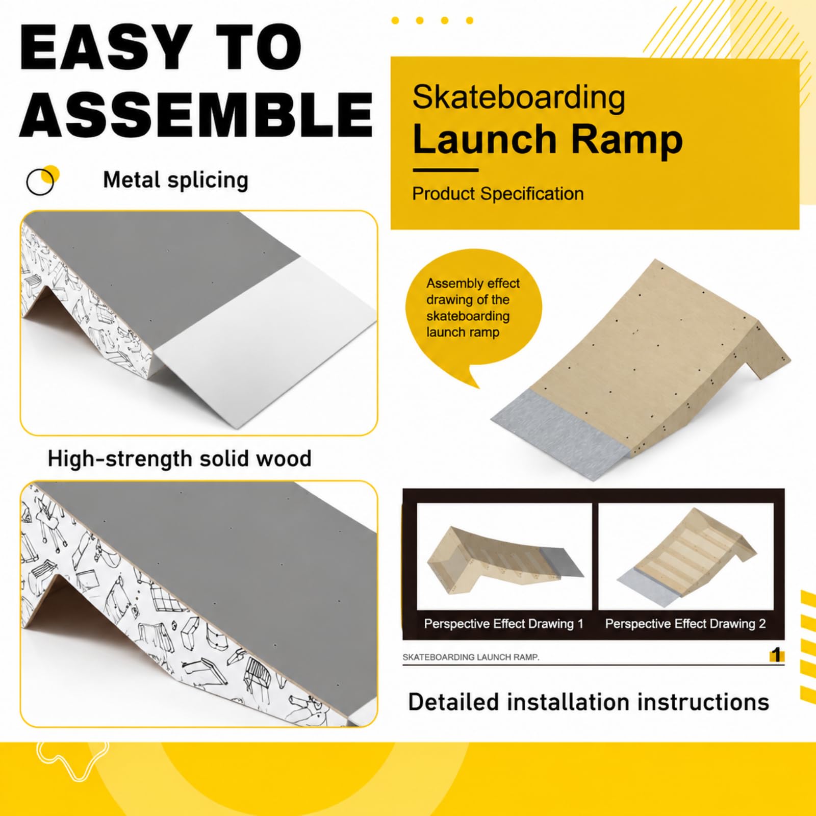 AceOrbit Quarter Pipe Skate Ramp, Anfänger Holz Skateboard Bike Rampe für den professionellen Gebrauch zu Hause, Geschenke für Skateboarder, funktioniert mit BMX, Rollern & Inline-Skates