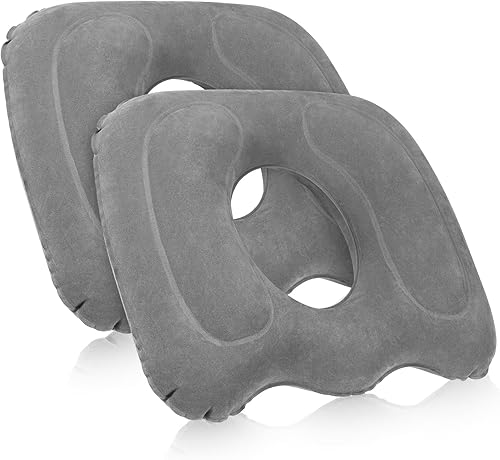 Leinuosen 2 cojines inflables de asiento de 18.1 x 15.7 x 4.7 pulgadas, almohada de elevación portátil con forma de dona, almohada de hemorroides
