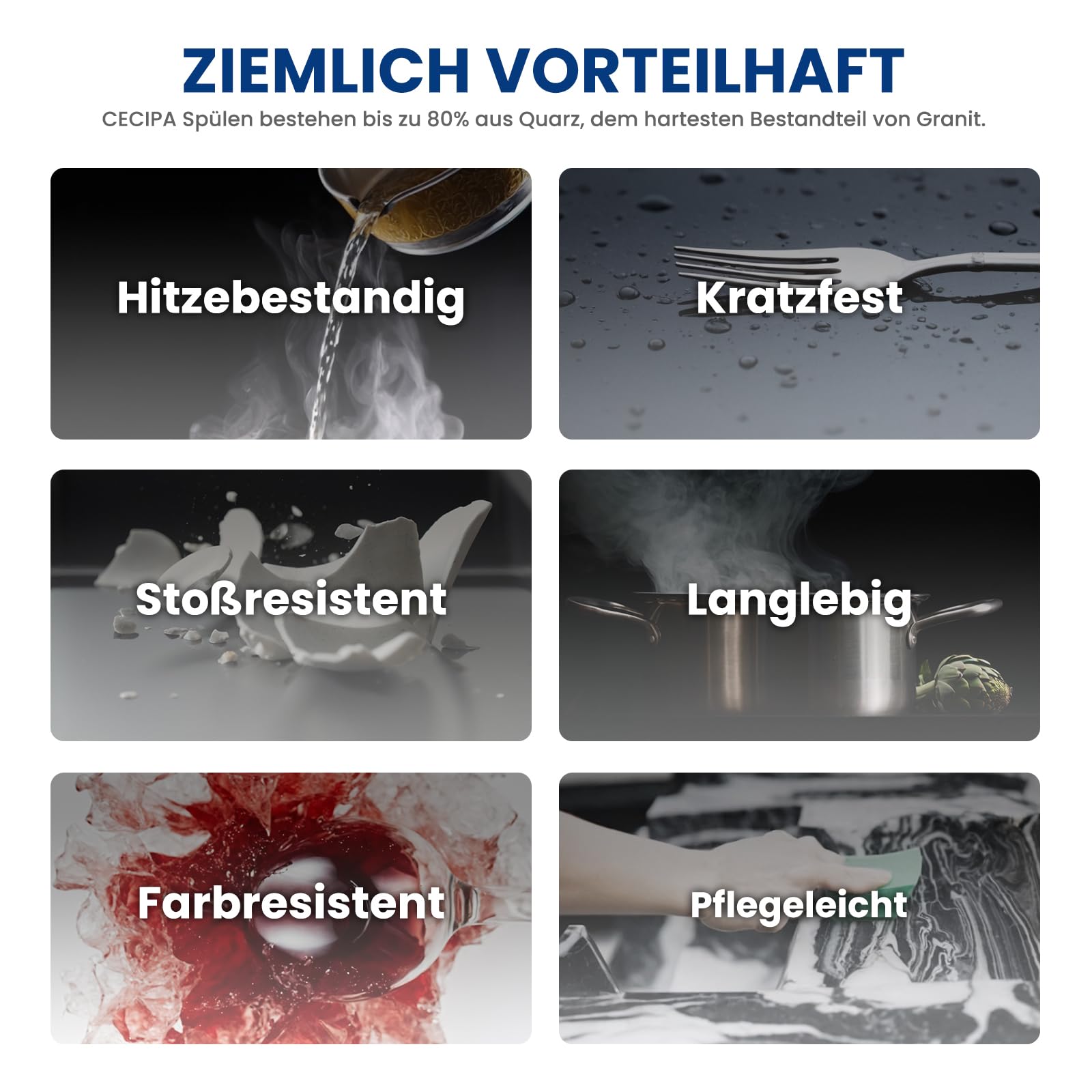 Spülbecken Schwarz 78x45 cm, Reversible Granitspüle für 60er Unterschrank | Quarzkomposit und Harz, Zwei Anschlüsse für Abflussrohre, Zwei Vorgebohrte Hahnlöcher, Ausschnittsmaß 76 x 43 cm