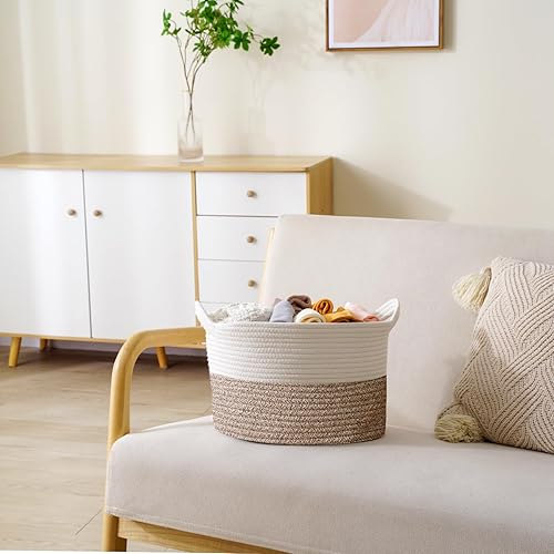 Miniatura 6 de Small Square Cotton Rope Storage Basket With Handles For Nursery Baby Toys Cloth Pet Blanket,13.5" x 11" x 9.5" Rectangle Woven Organizer For Living