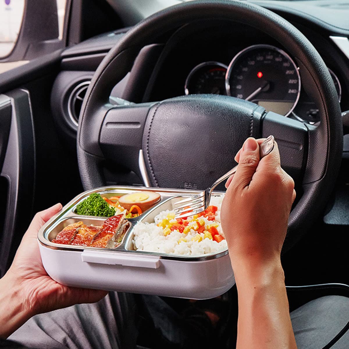 Elektryczny pojemnik na lunch, do samochodów ciężarowych, przenośny, ze stali nierdzewnej 304, do samochodu, ciężarówki, domu i pracy, 1,5 l, kolor fioletowy