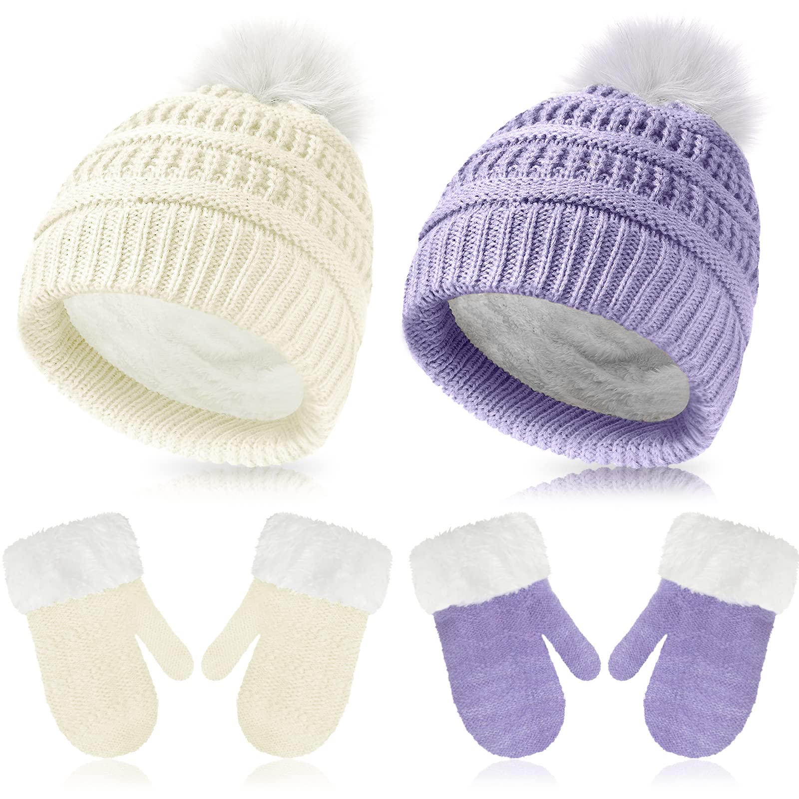Bencailor 2 Set Beanie Mittens Fleece Lined