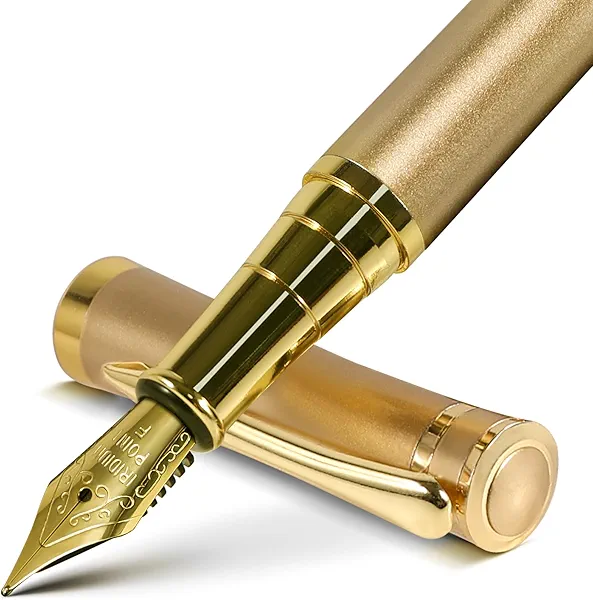 FINTANIX Fountain Pen with Fine Nib | Luxury Gold Finish, Smooth Ink Flow, Complete Set with Ink Cartridges, Converter & Sleeve | Ideal for Professionals, Office, Journaling, and Gifts