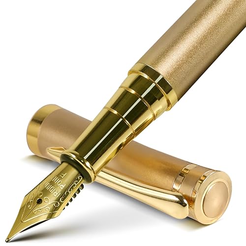 FINTANIX Smooth Writing Fountain Pen, 10 Ink Cartridges, Fine Nib, Gold | Metal Body, Balanced Weight, Converter & Sleeve for Office, Journaling, Christmas, Father's Day, Birthday & Graduation Gifts