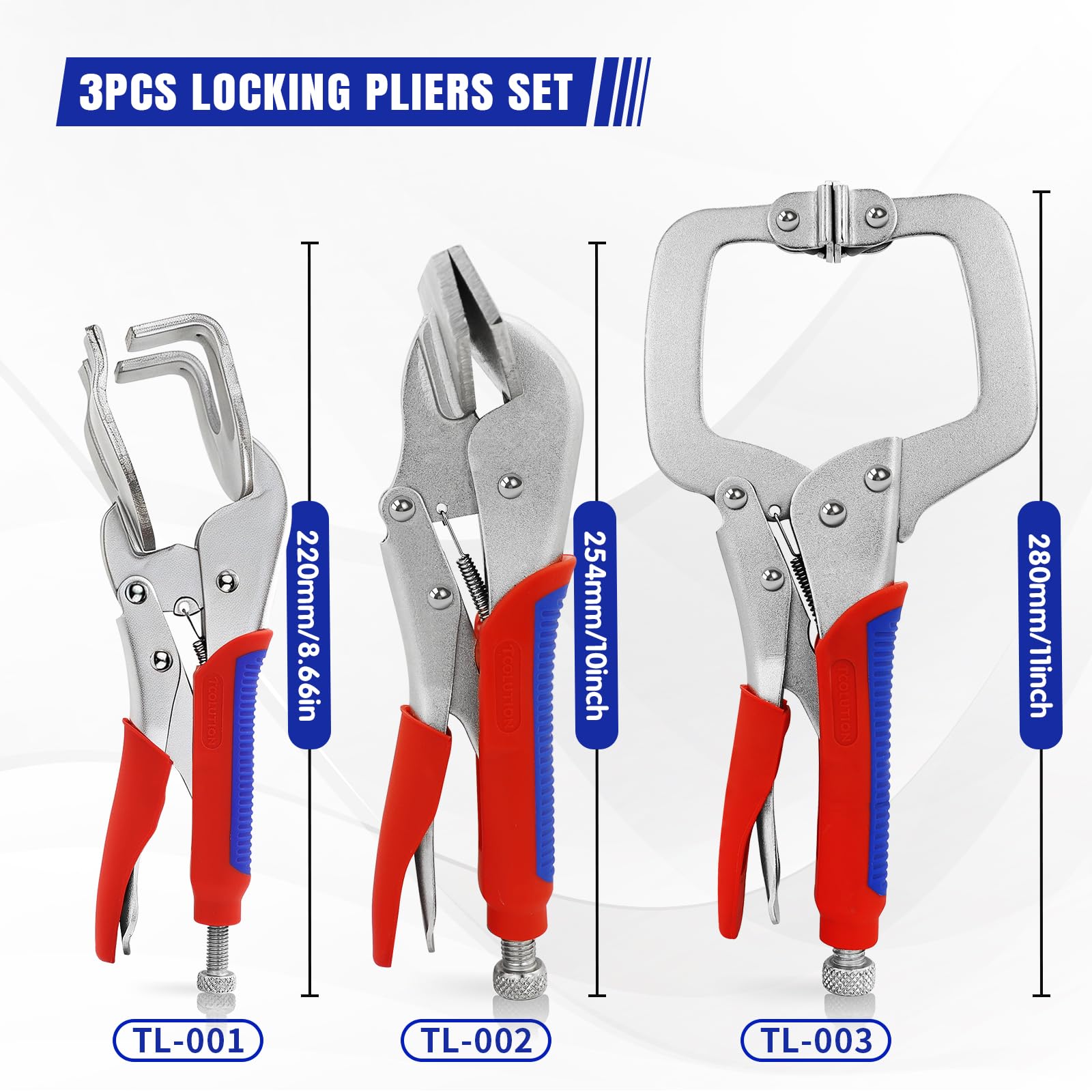 3-tlg. Gripzangen-Set für Schweißer – Profi-Metallbau-Kit mit 11" C-Klemme, 10" Breitmaul-Gripzange & 10" U-Form Feststellzange – Cr-V