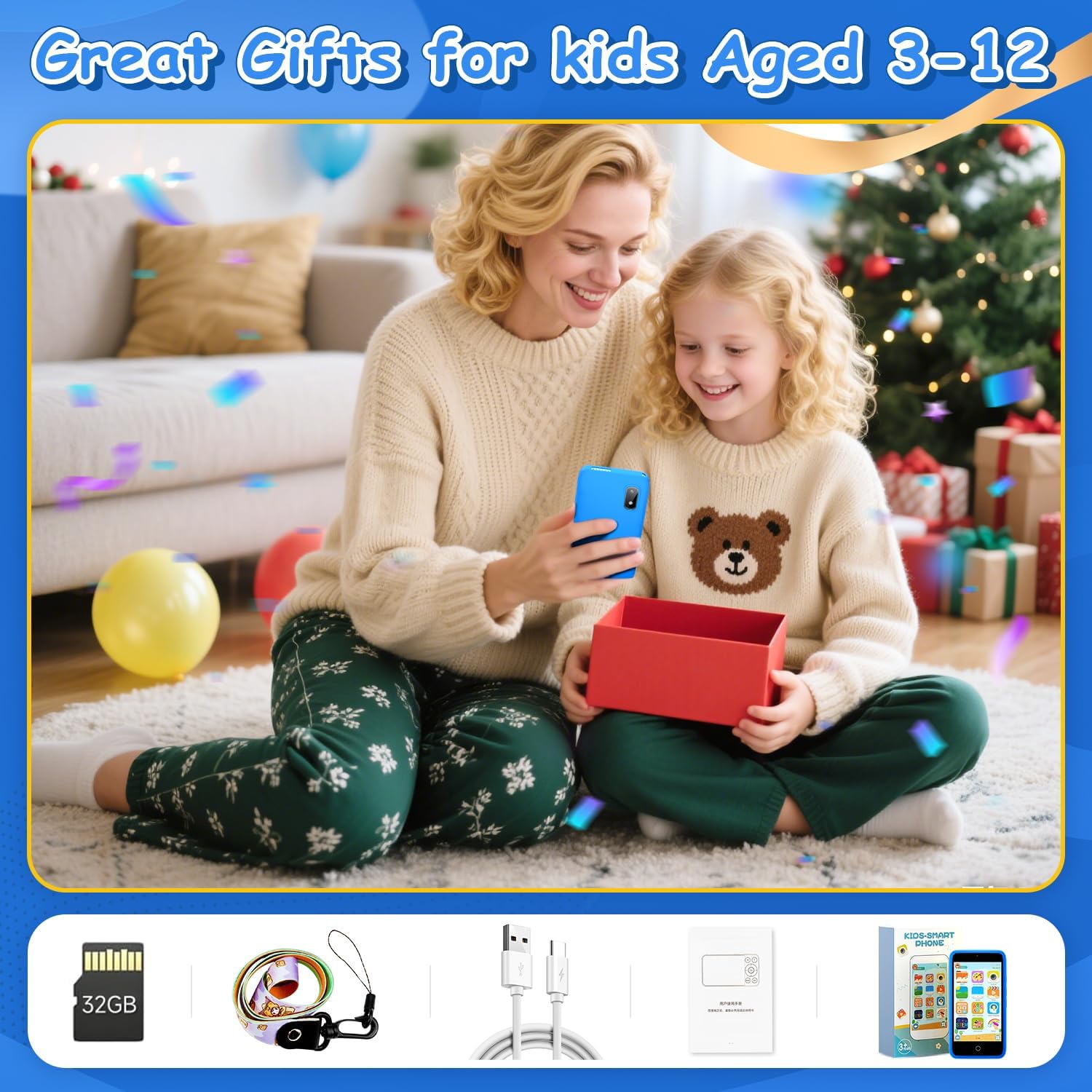 MINIBEAR Kids Toy Smartphone, 3.97" Toddler Dual Camera Learning Toys, 201+ Educational Games Play Phone No WiFi for Girls Boys 3-12 Christmas Birthday Gifts with 32g SD Card (Blue) - Image 9