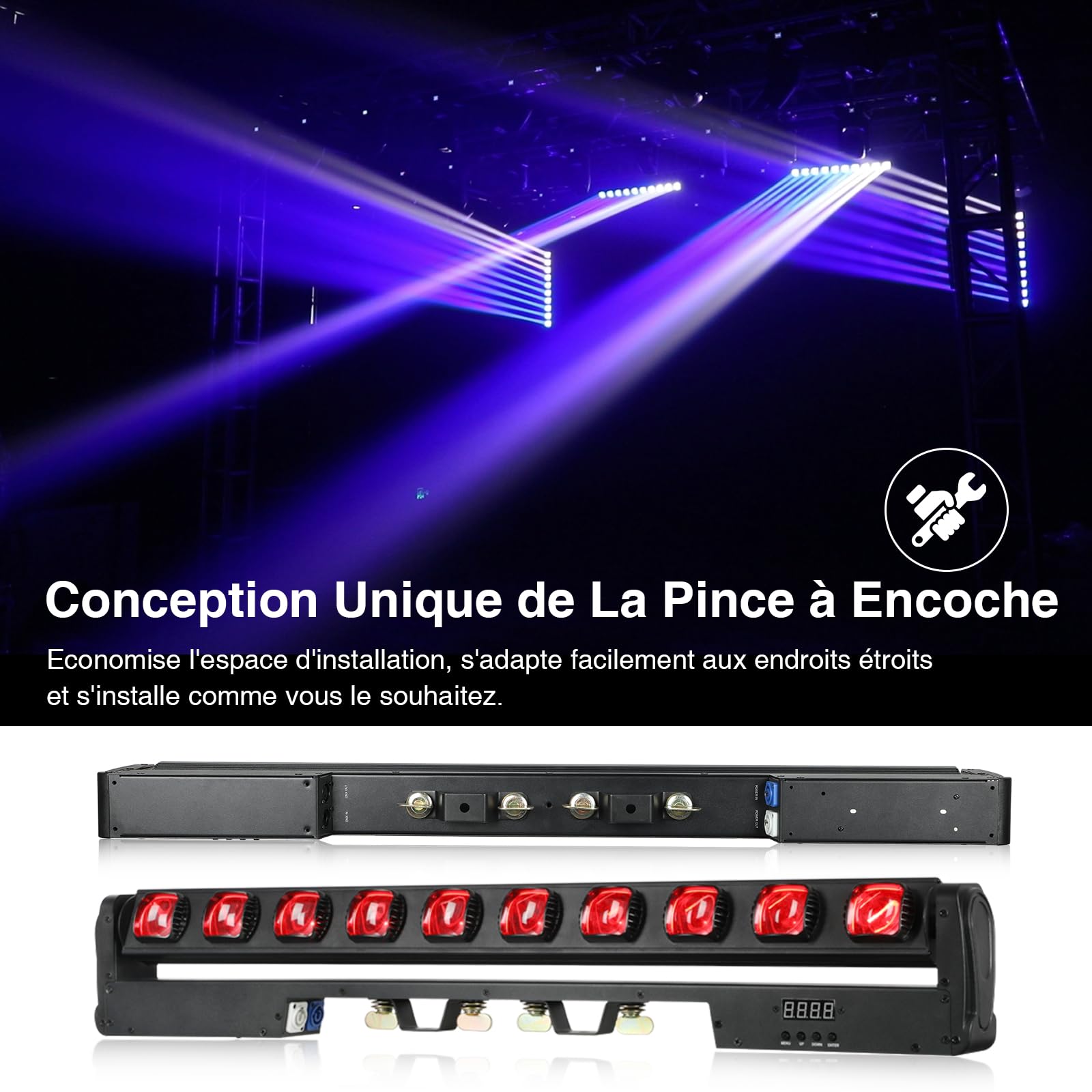 Betopper 10x15W Led Lyre Beam Barre RGBW Lumières de Scène, 4 en1 Wallwasher Stroboscope DMX512 et Son Activés Jeu de Lumiere DJ pour Disco Théâtre KTV Club Bar (1, 1P)