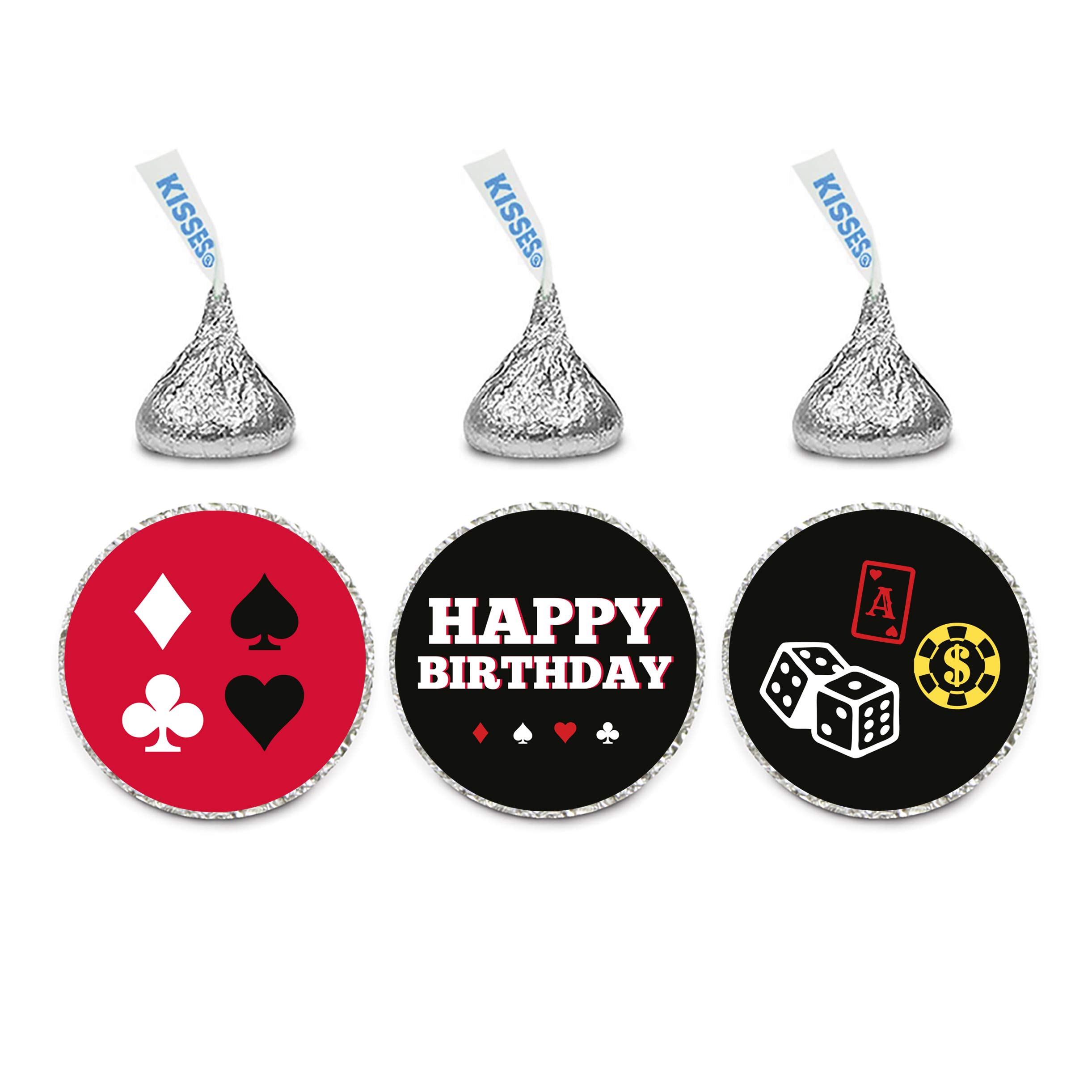 Andaz Press Birthday Chocolate Drop Labels Trio, Fits Kisses Party Favors, Casino Party with Dice, 216-Pack
