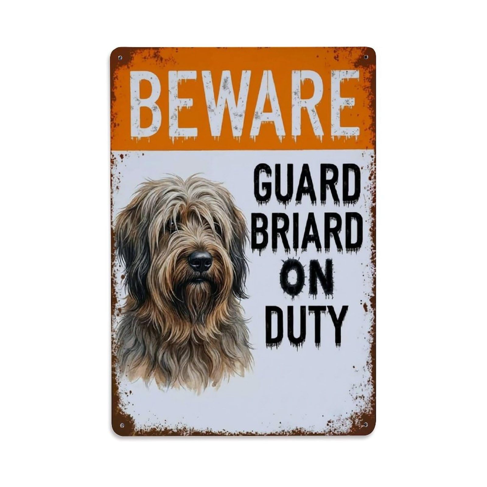 Vintage Funny Briard Guard Beware of Dog Space Metal Tin Sign Plaque Wall Decor for Cafe, Club Bar, Office, Garden Metal Poster 8x12Inch