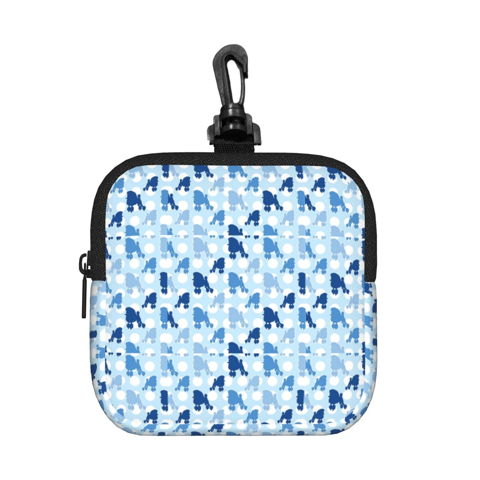 Blue Poodle Polka Dot Print Square Storage Bag Travel Toiletry Cosmetic Organizer Pouch Lightweight Reusable