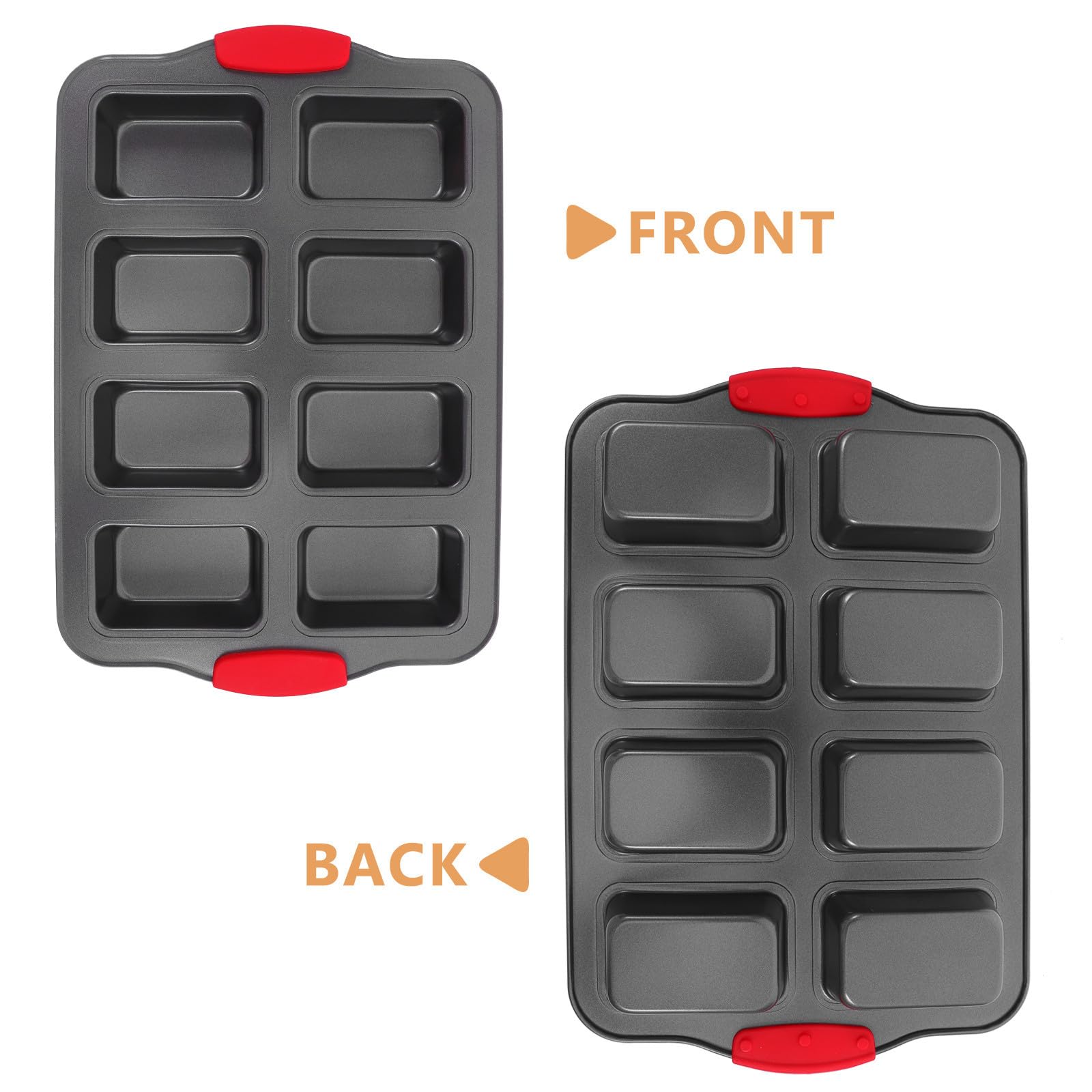 Healeved Molde Rectangular para Pastel de Acero Inoxidable Antiadherente con 8 Cavidades, Mango Resistente al Calor, Tamaño 36x24x3.2 Cm, Adecuado para Hornear Cupcakes y Pan en Cocina