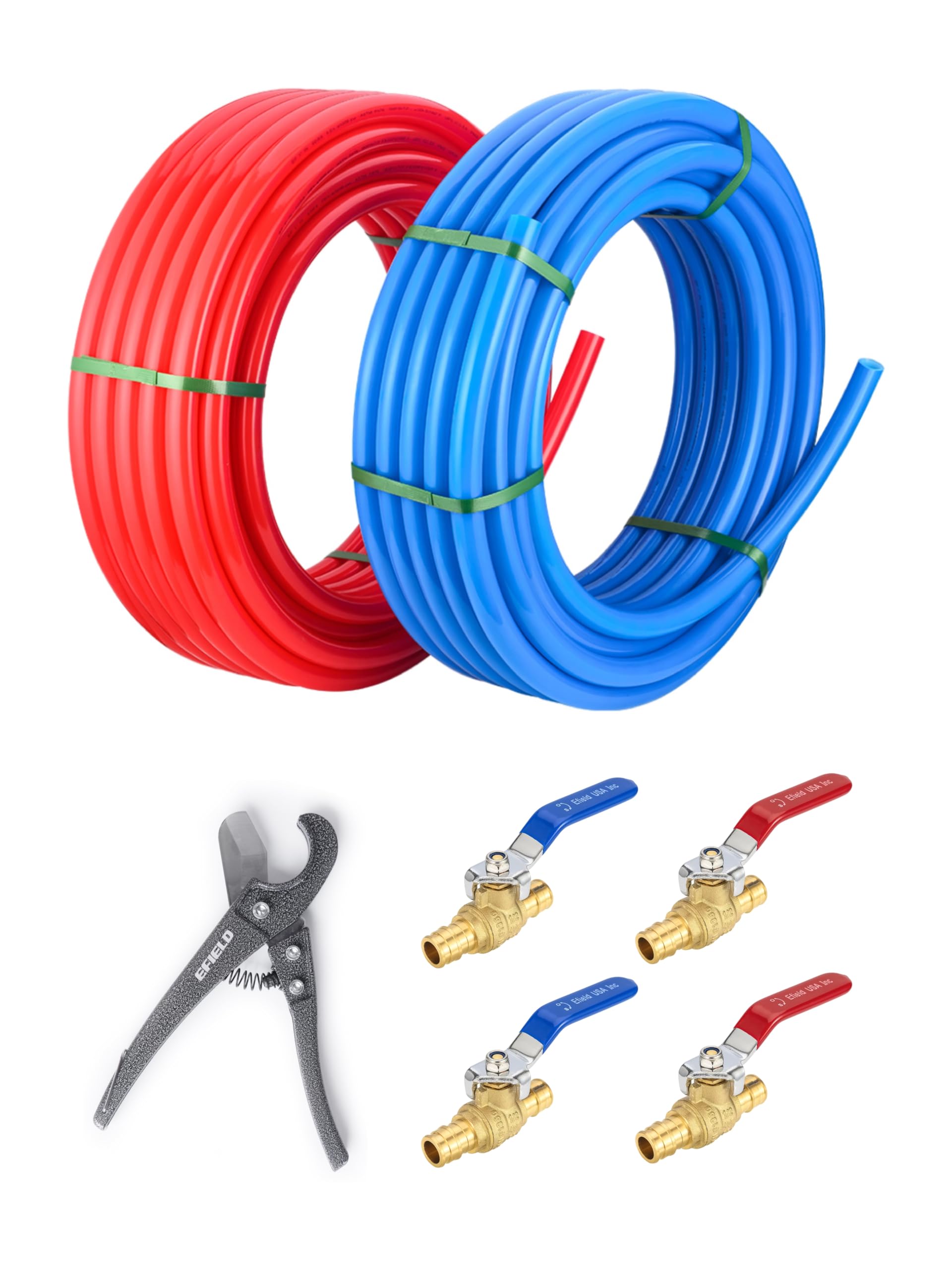 EFIELD 1/2 inch 2 x100 ft Pex-A Pipe, Blue & Red 200 ft Length for Potable Water-for Hot/Cold Water-Plumbing Applications, with 4 PCS 1/2" Pex