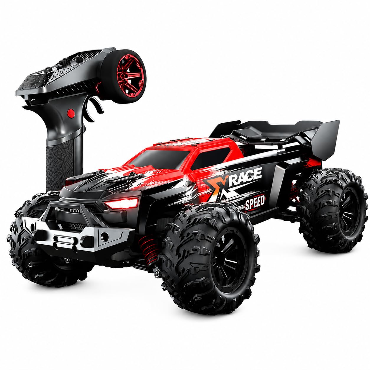 joyjay high speed rc car for kids adults, 1:14 scale 4wd brushless remote control off road truck, up to 25 km/h, 2.4ghz long range controller, large knobby tires, shock absorbers