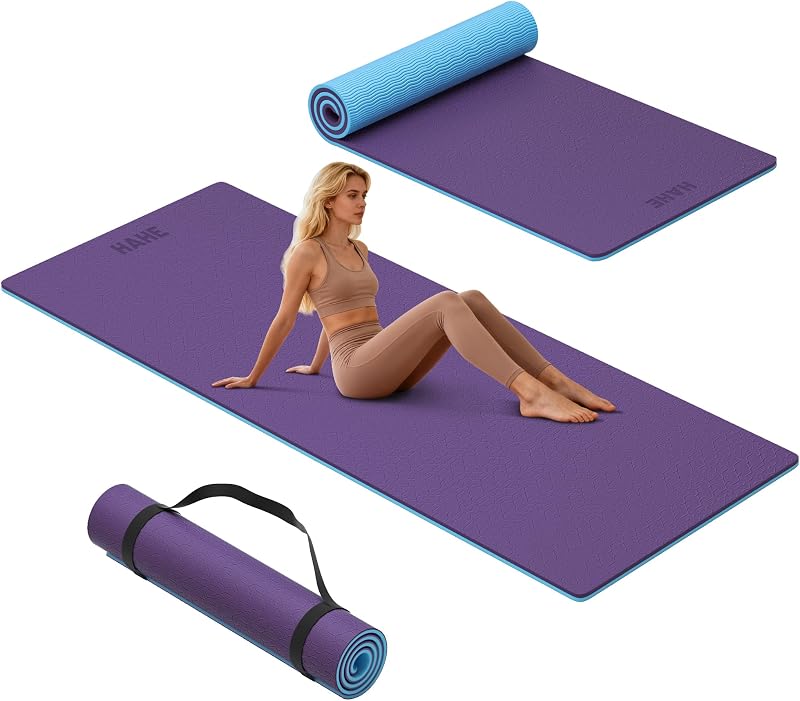 Wide Yoga Mat 72"x32"x0.4" Thick Pilates Mat with Carrying Strap | Exercise Mats for Home Workout, Wide Non-slip Exercise Mats, Double-Sided POE Fitness Mat for Yoga, Pilates & Travel