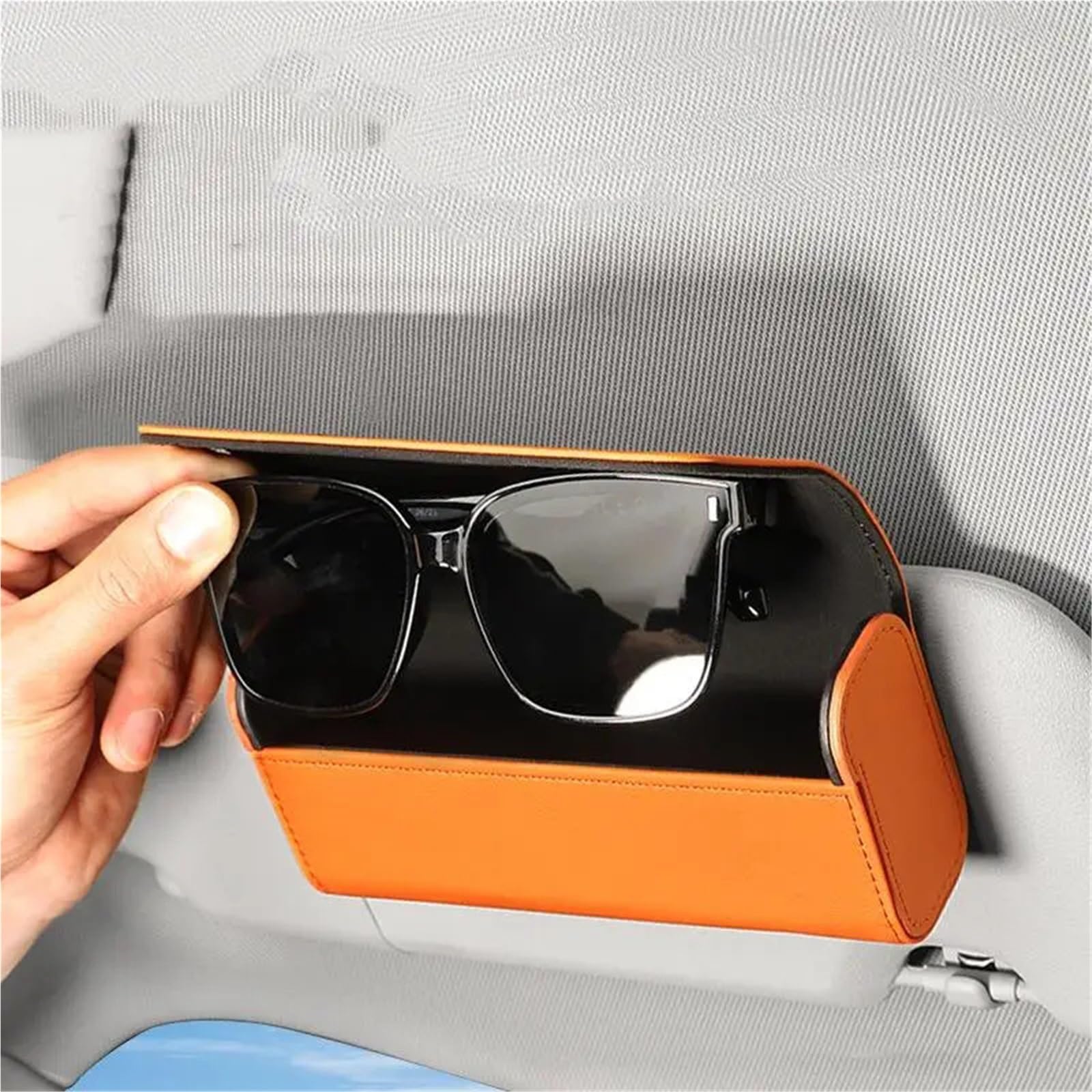 Soporte Gafas Coche Soporte de Gafas de Sol for Visera de Coche, Estuche Organizador de Cuero for Gafas de Sol con Cierre magnético Oculto(Beige)