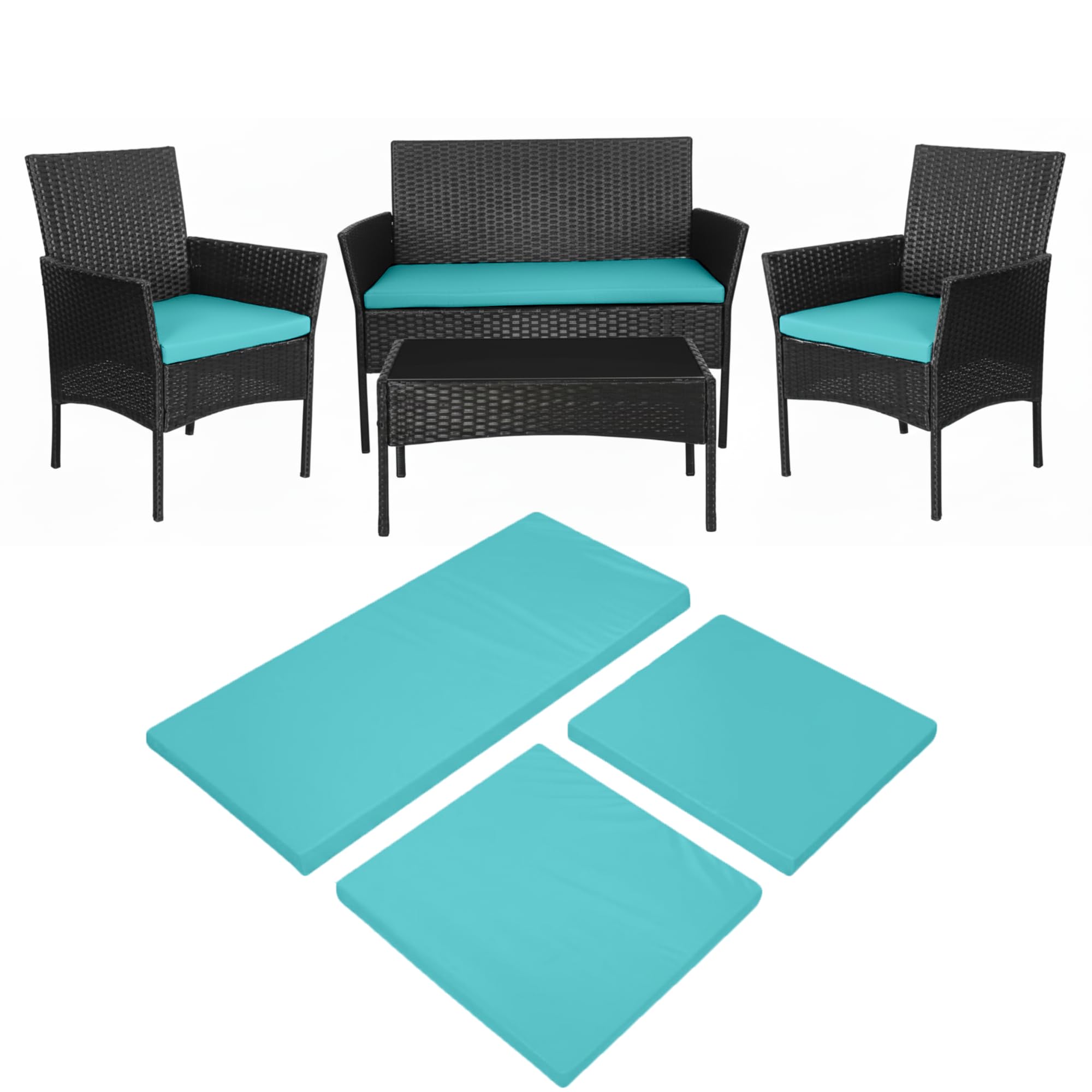 Cuddle Cloud 3 Pieces Replacement Cushions Set For Rattan Furniture Water Resistant Sofa Patio Garden Outdoor Furniture Seat Pads Lightweight & Durable 3 PCs Garden Furniture Cushions (Aqua)