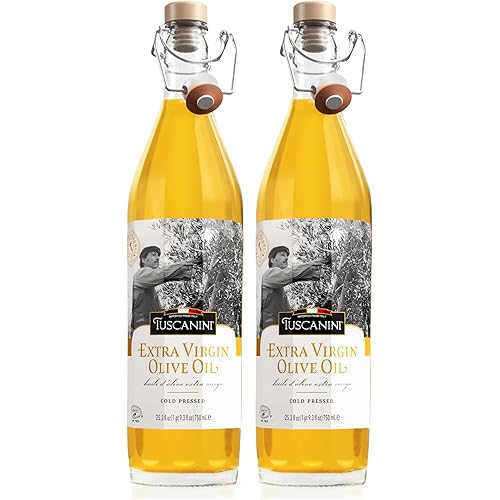 Tuscanini Italian Extra Virgin Cold Pressed Olive Oil, 25.3oz (2 Pack) Ultra-Premium Unfiltered | Non GMO | For Salads, Dipping Oils, Cooking & Marinades | Kosher (Including Padssover)
