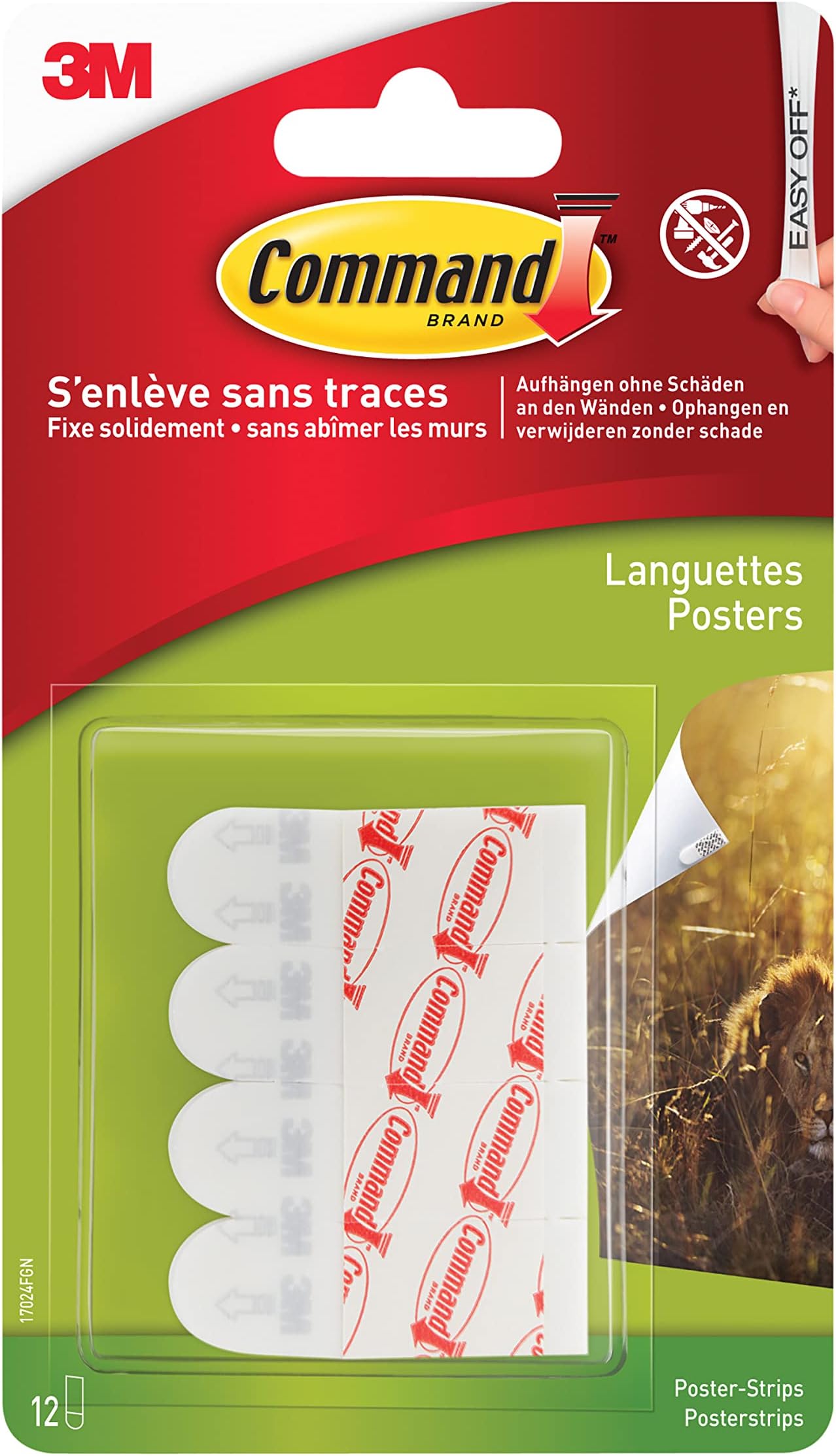 Command Poster Strips, Pack of 12 Adhesive Strips, White - Damage Free Hanging