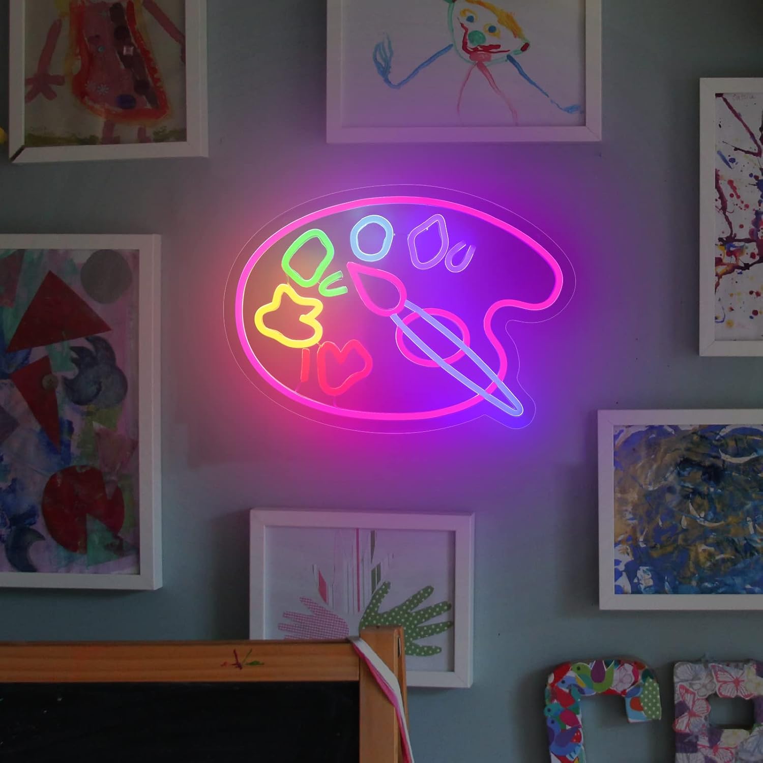 Paint Palette Neon Sign For Wall Decor Studio Room Led Lights, Pink Draw Decor Neon Signs Aesthetic Operated Light For Door Decorations, Drawing Room Accessories Neon Sign - Image 6