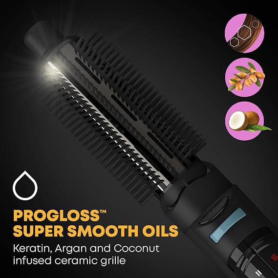 Revamp Progloss Airstyle 6-in-1 Hot Air Multi Styler Hair Dryer Brush for Wet or Dry Hair Styling Ceramic Barrel Infused with Progloss Oils for Frizz-Free Shine Auto-Off & 9 Swivel Cord