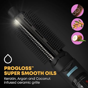 Revamp Progloss Airstyle 6-in-1 Hot Air Multi Styler Hair Dryer Brush for Wet or Dry Hair Styling Ceramic Barrel Infused with Progloss Oils for Frizz-Free Shine Auto-Off & 9 Swivel Cord