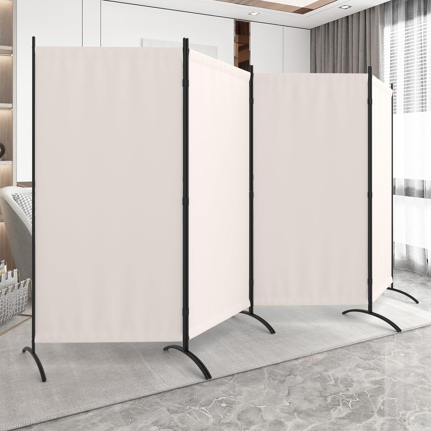 Room Divider, 4 Panel Privacy Screens, 135” Portable Room Dividers with Metal Feet, 6FT Folding Partition Divider for Room Separation LightweightWall Divider Screen for Bedroom Office (Beige)