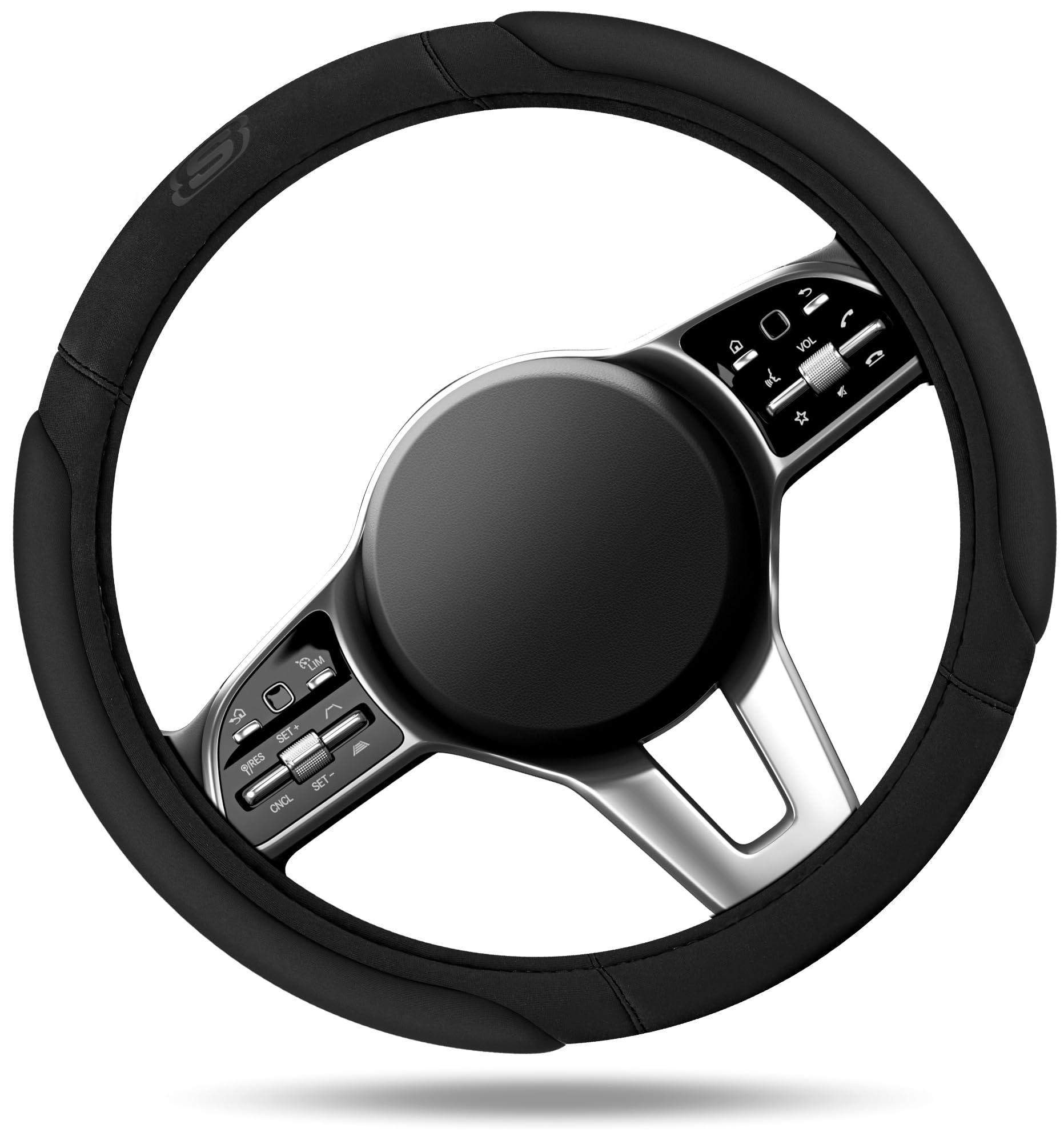 Skechers Steering Wheel Cover, Memory Foam Car Steering Wheel Cover,14.5-15inch Anti-Slip Safety Comfortable Desgin, Universal Accessory for Diverse Cars, Truck,SUV (Black & Black)