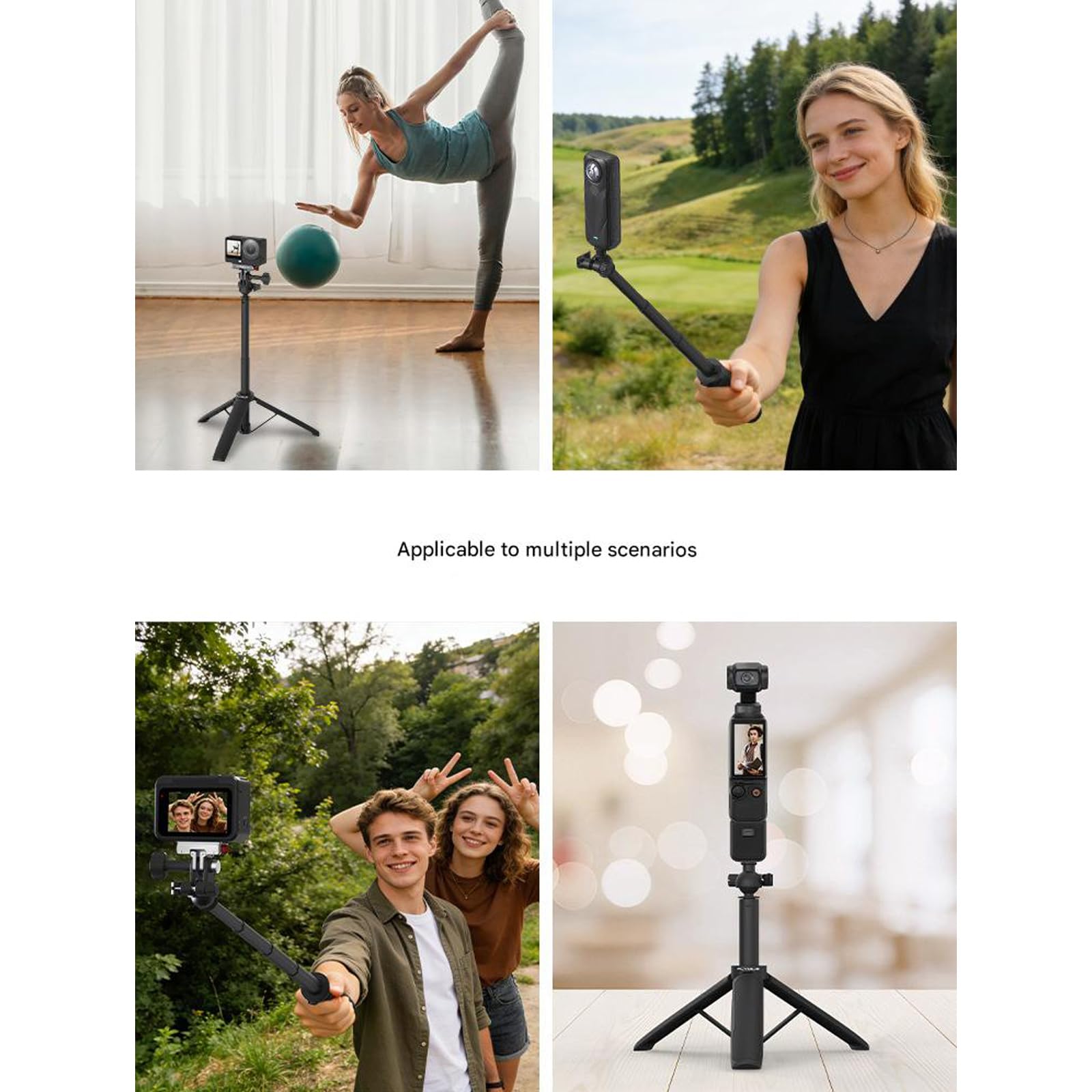 Treppiede portatile per action camera con testa a 360 gradi e gambe telescopiche selfie stick