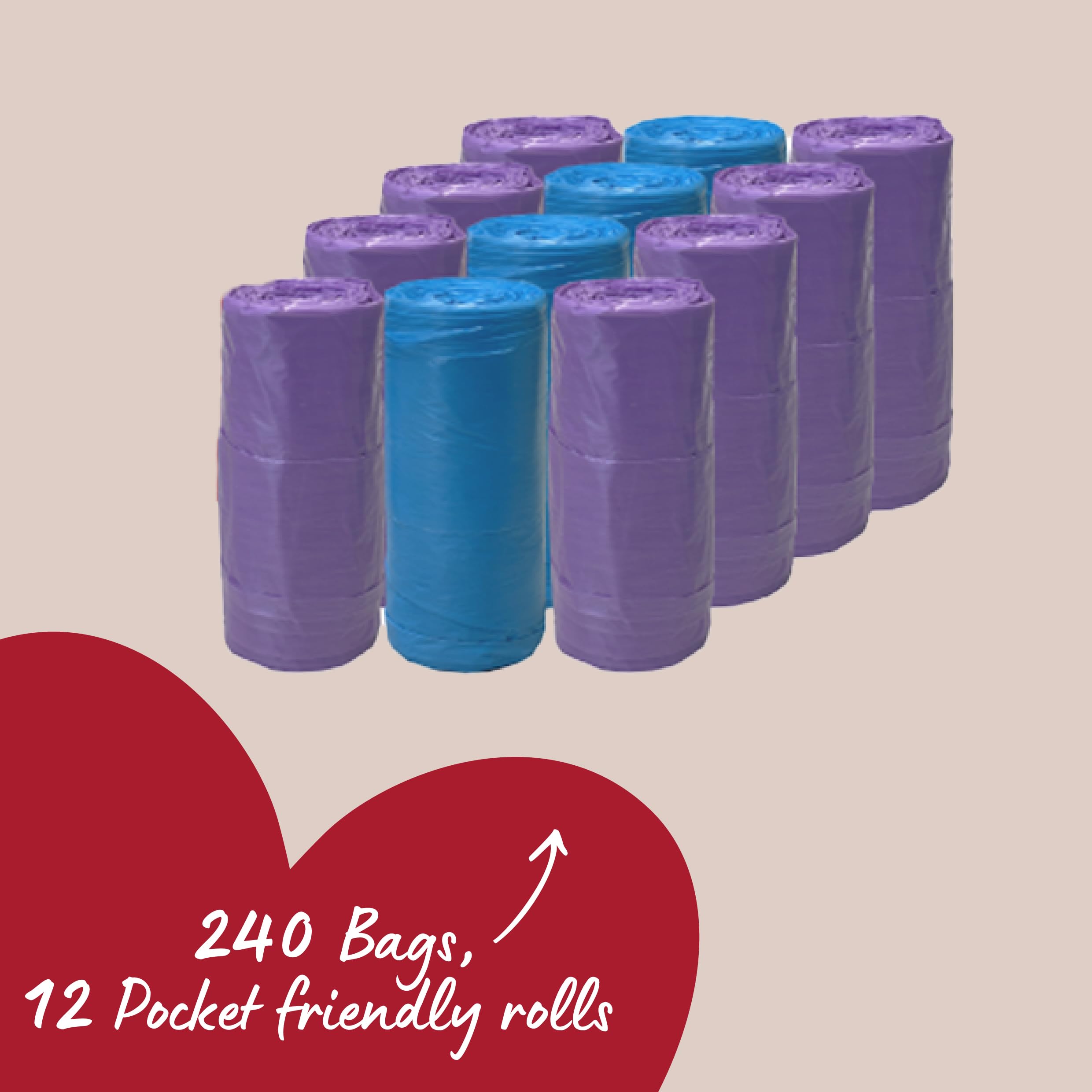 Rosewood Dog Poo Bags with Handles, 240 Easy Clean-Up Poop Bags, 12 Refill Rolls of Dog Waste Bags with Tie Handles - Image 2