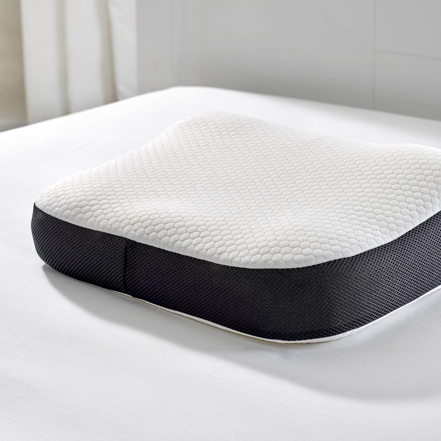 PIKOLIN Home Almohada Viscoelástica Antirronquidos, Transpirable, Doble Funda, Posiciona Cuello y Cabeza para Respirar Bien, Firmeza Alta, para Dormir de Lado