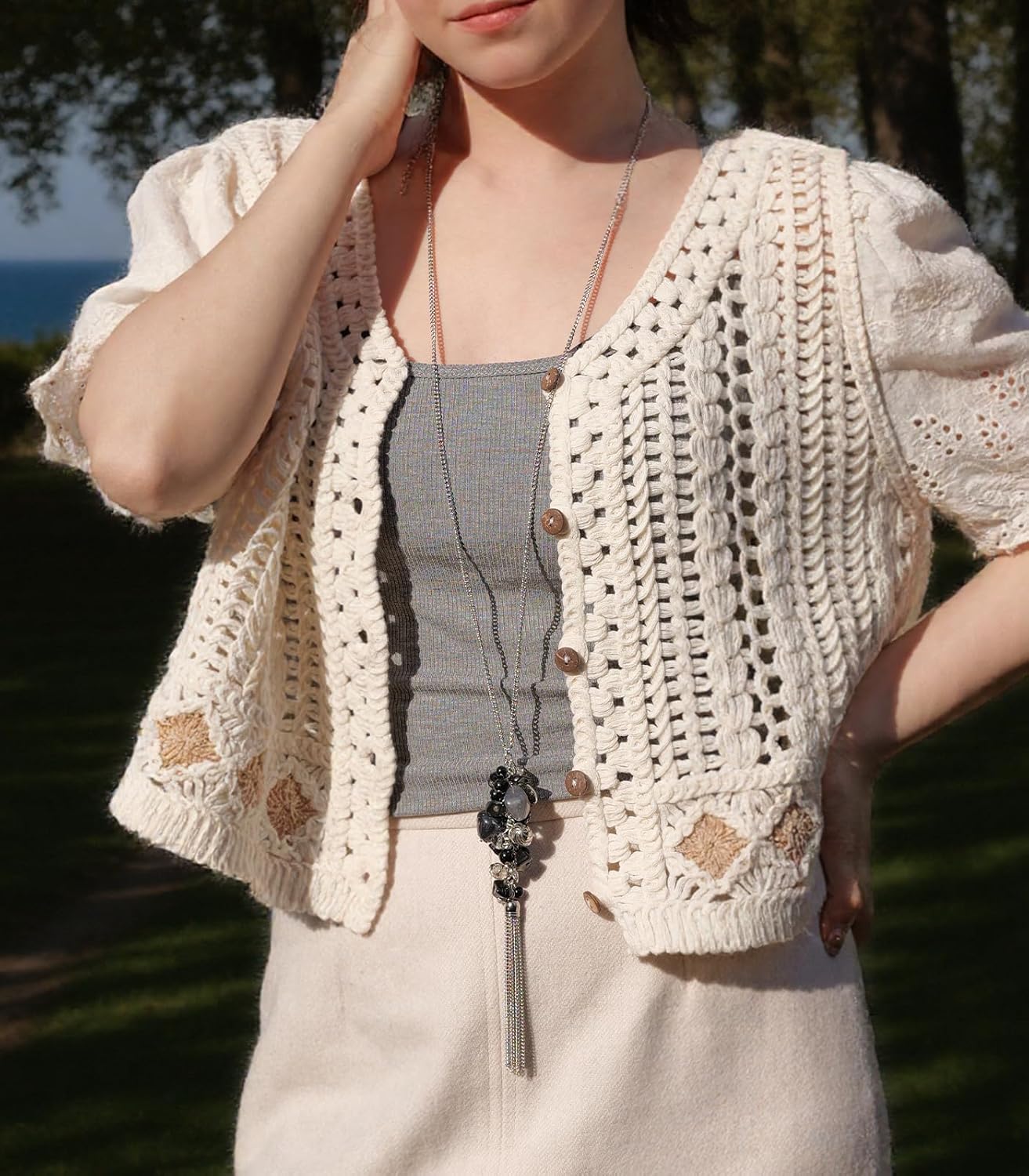 Noessla Boho Long Pendant Necklaces for Women Silver Tassel Long Necklace Sweater Chain Mothers Day Gifts Silver Costume Jewelry for Women - Image 4