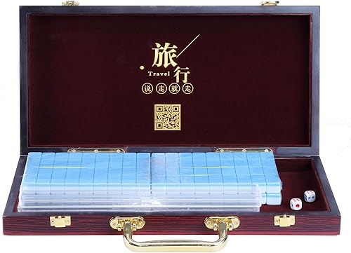 Vista 10 de Juego de mahjong chino en miniatura con mesa plegable 144 mini-azulejos, estuche y accesorios, juego de viaje (rosa, 0.866 in)
