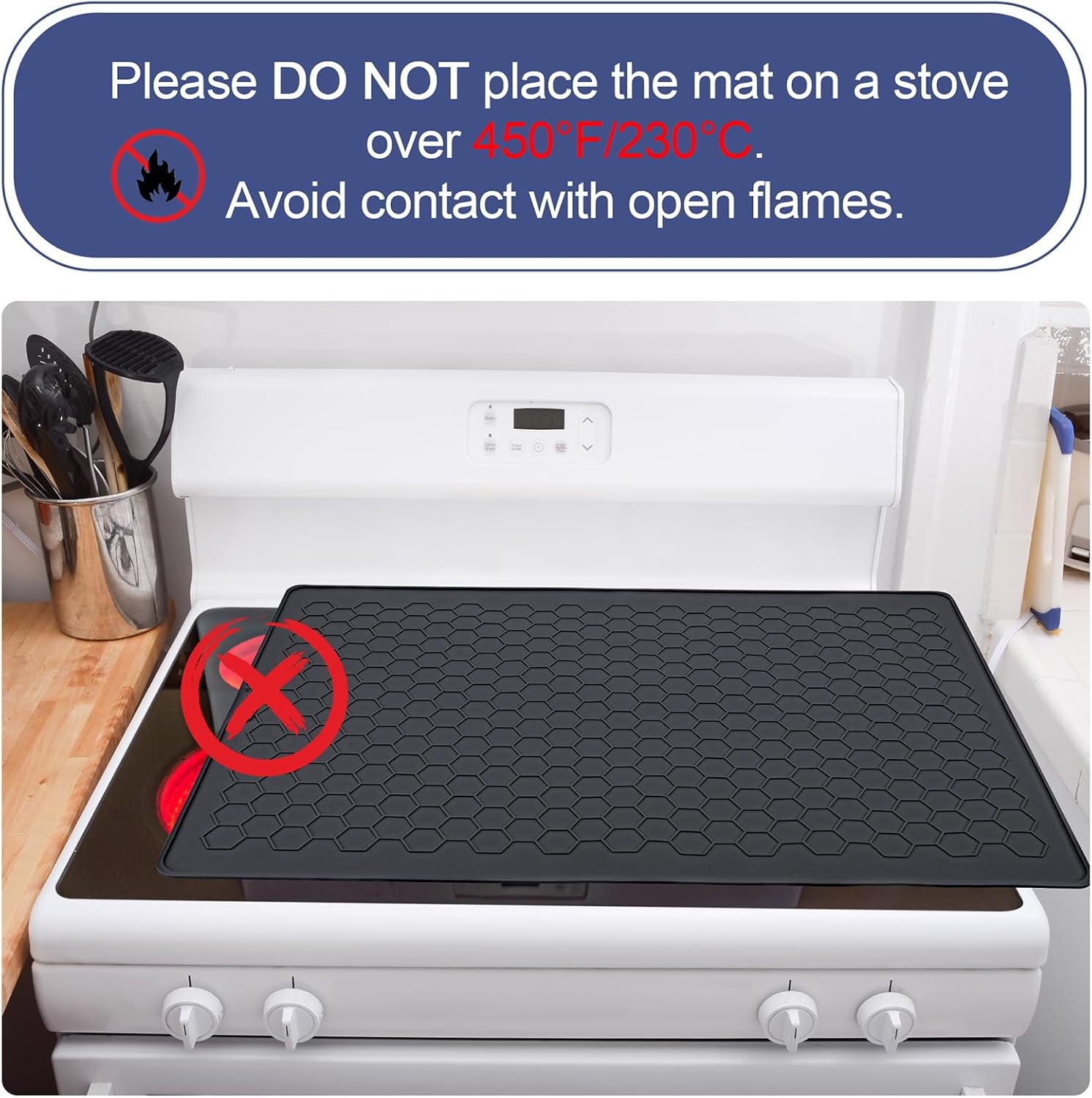 Stove Top Covers for Electric Stove - 30" x 21" Extra Large Silicone Stove Mat for Glass Top Stove, Heat Resistant Cooktop Protector, Ceramic Range Covers, XL Dish Drying Mat for Home Kitchen, Black
