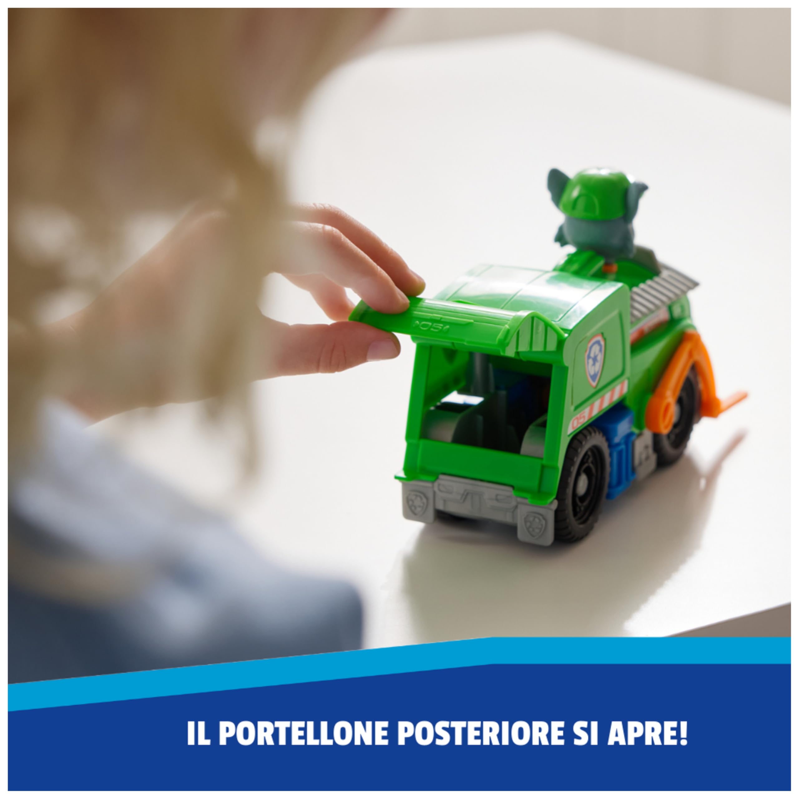 Paw Patrol, Camion per la Raccolta di Rifiuti di Rocky, Veicolo e Personaggio Rocky, Giochi Bambini, 3+ Anni