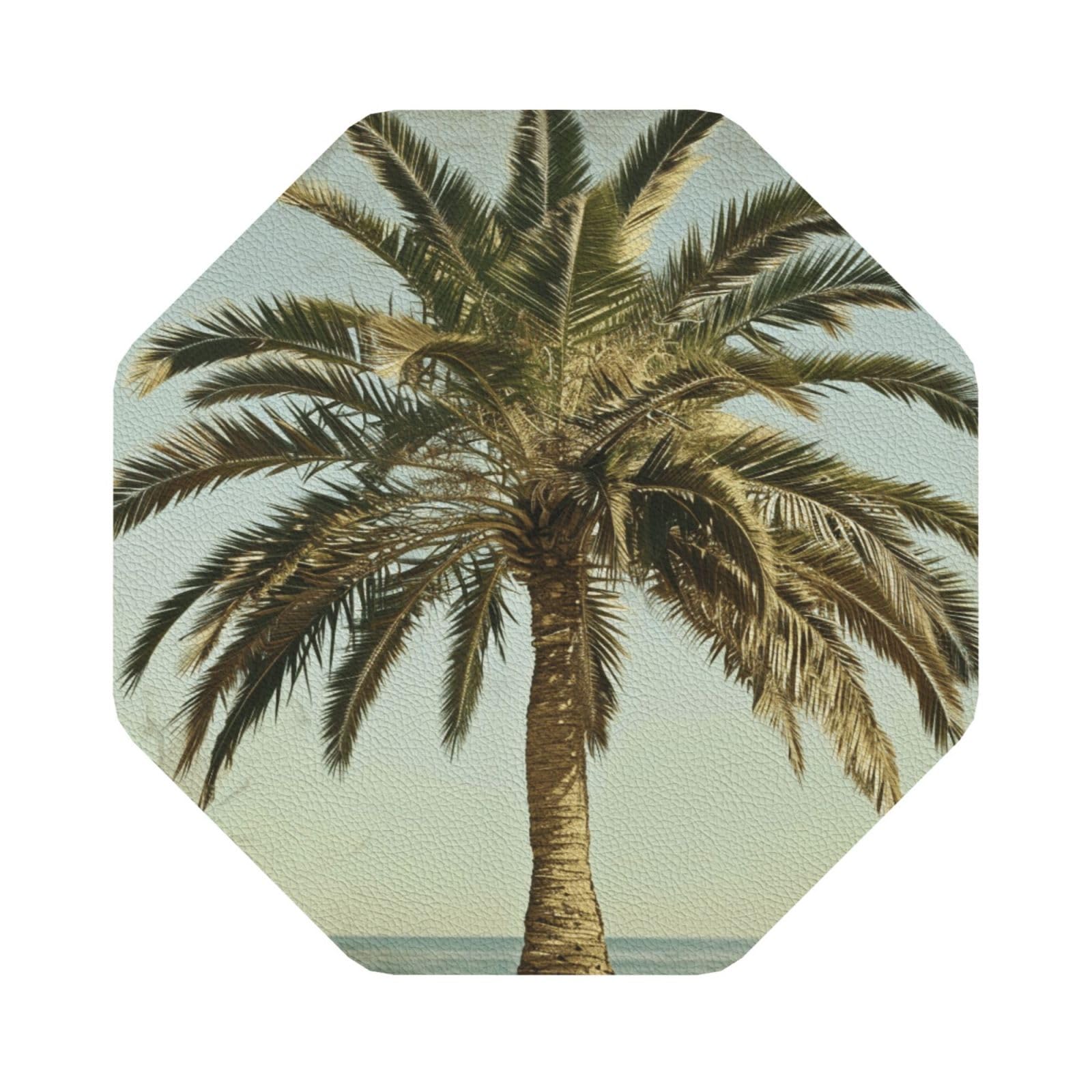 Palm Tree Tropical Print Leather Coaster Set of 6, Octagon Coasters Table Decorative Coffee Cup Beverage Coasters Wine Beer Bar Coasters for Hot Drinks Table Protection