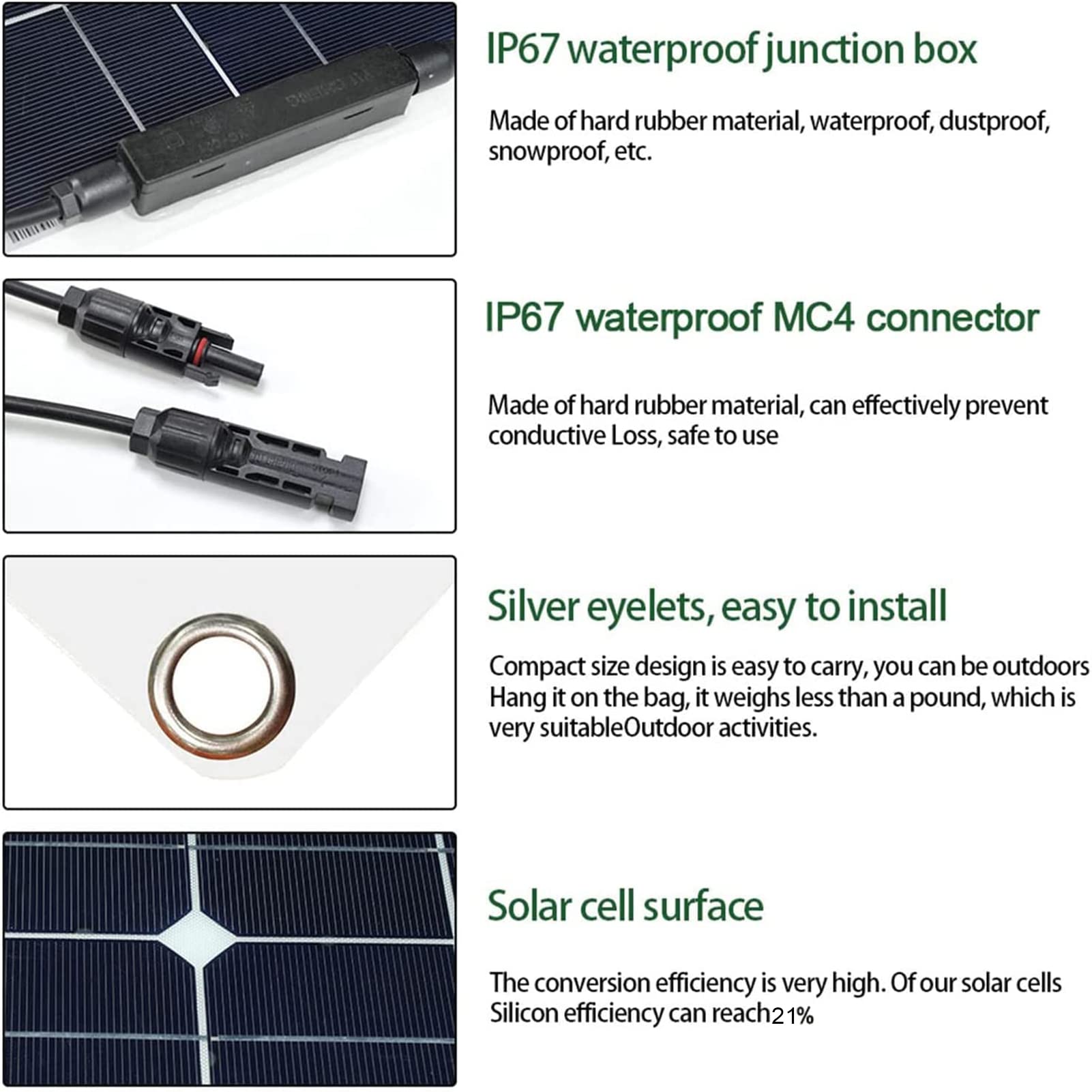 Panel Solar monocristalino de 100 W y 15 V, Kit de Paneles solares Flexibles de 2 Piezas de 50 W, módulos monocristalinos, Cargadores solares portátiles para RV, Barco, Camping