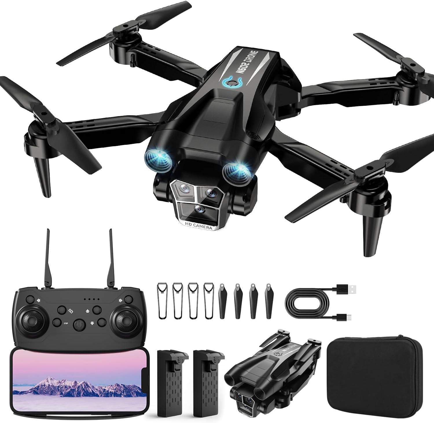 Drone with Camera 1080P HD, Mini Drone for Beginners Kids Adults, RC Quadcopter with 2 Batteries, Carrying Case, Stable Hover, Trajectory Flight, Gravity Control, Toys Gifts for Teen Boys Girls